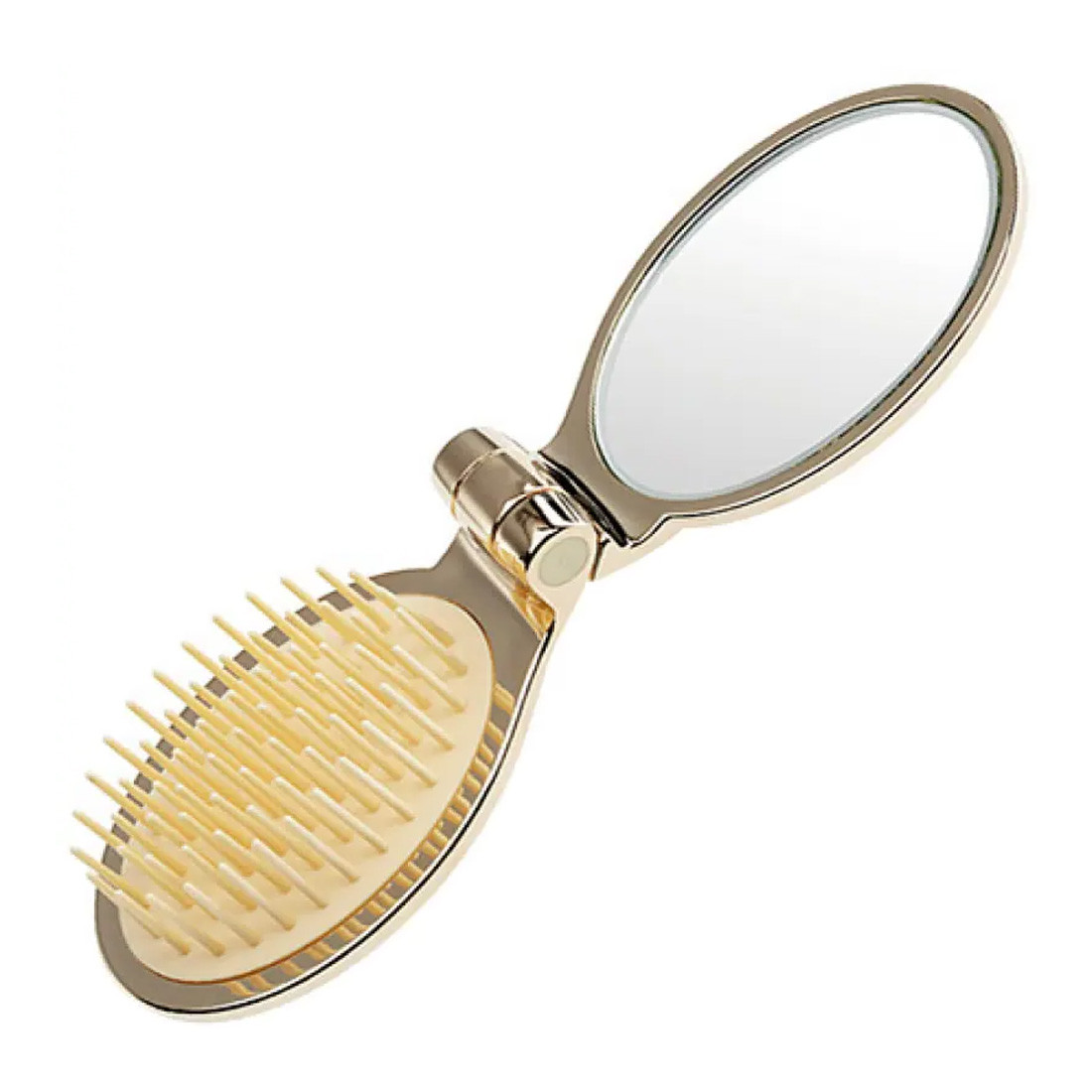 Janeke 1830 Folding Hair-Brush With Mirror Golden - Золотистая складная щётка с зеркалом