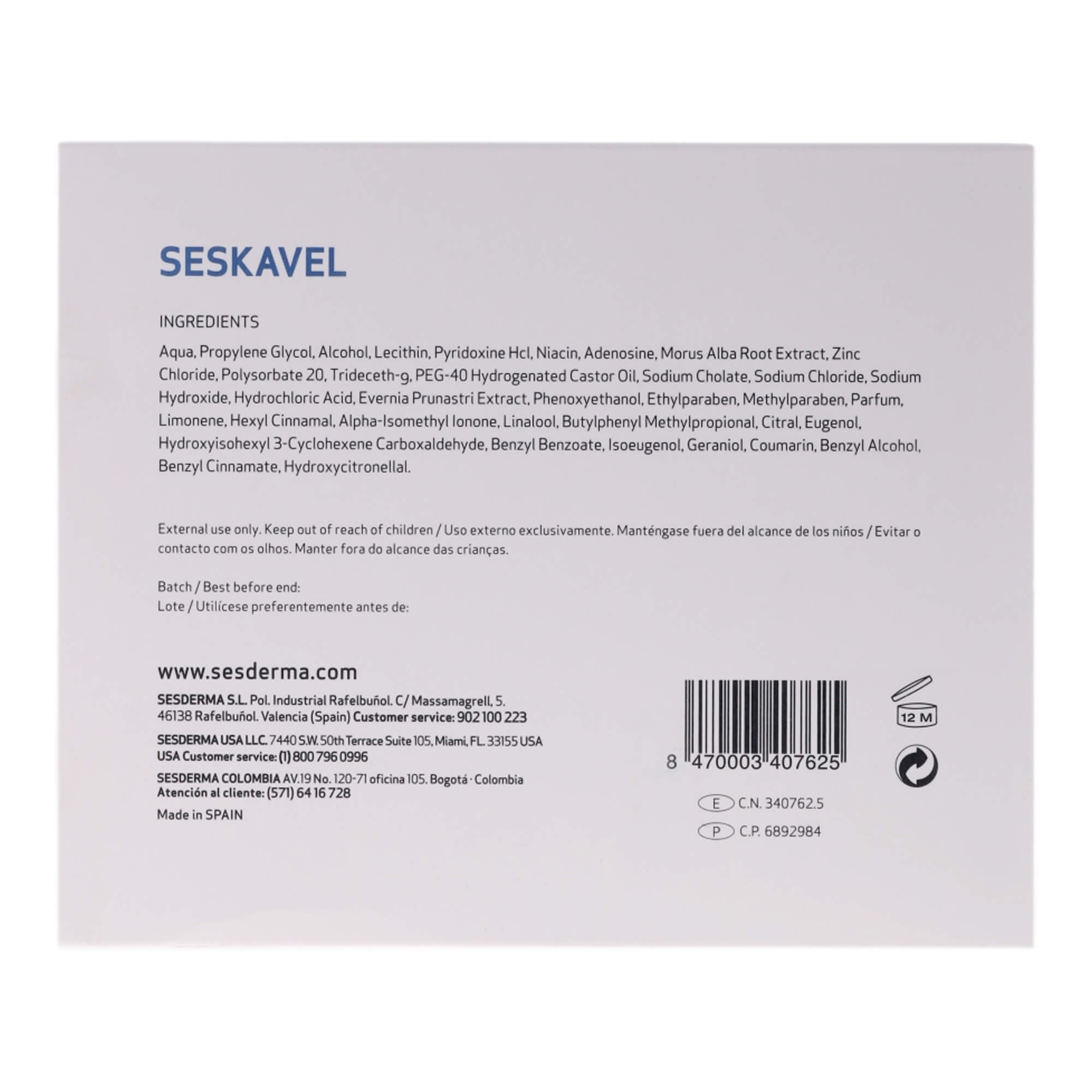 Sesderma Seskavel Growth Anti-Hair Loss Ampoules ампулы против выпадения волос