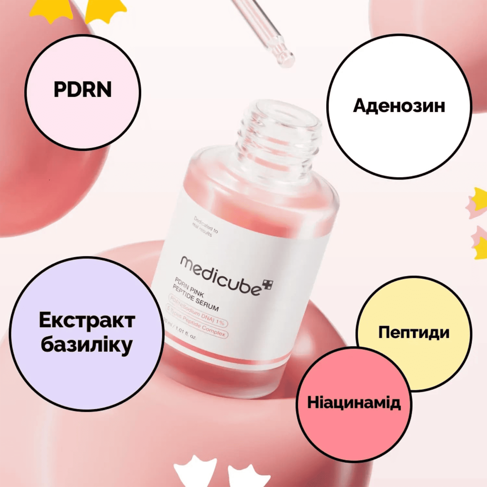 Восстановительная сыворотка с полинуклеотидами и пептидами Medicube PDRN Pink Peptide Serum