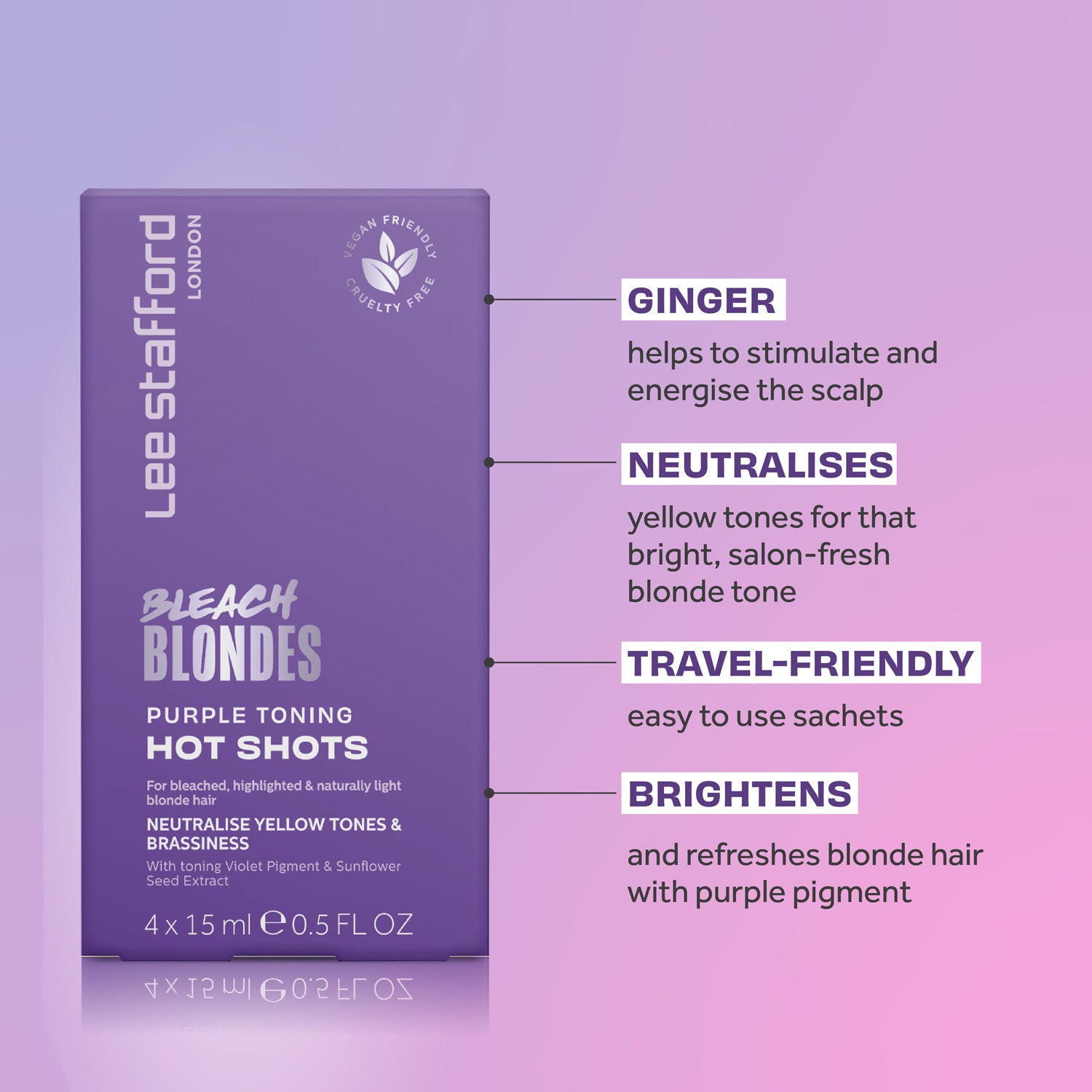 Тонуючі фіолетові ампули для освітленого волосся Lee Stafford Bleach Blondes Purple Toning Hot Shots