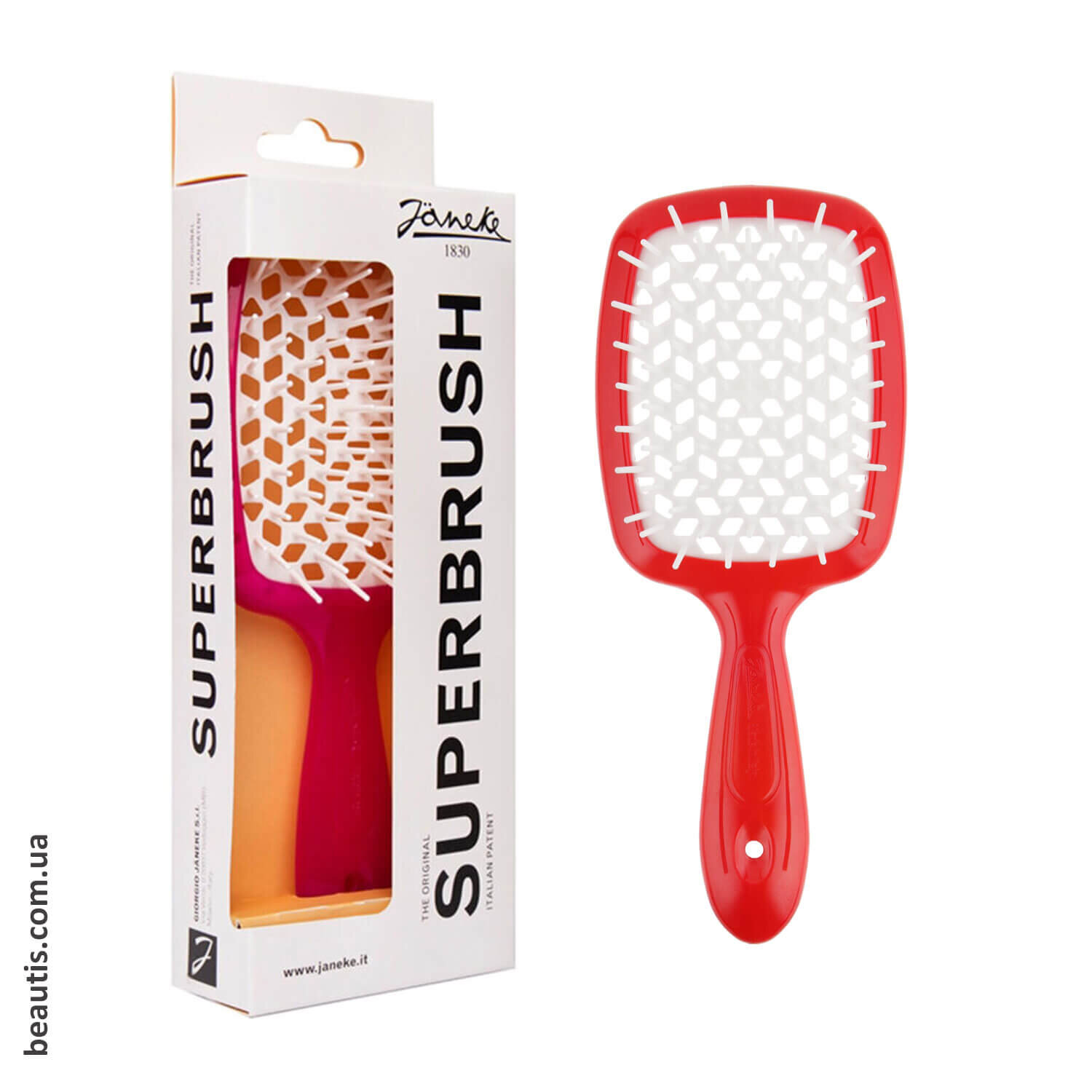 Гребінець червоний з білим Janeke Superbrush Standart Red Color