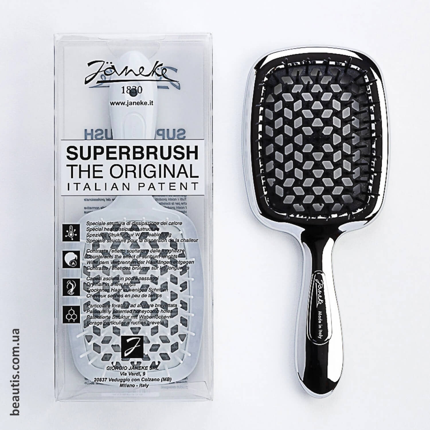 Гребінець хромований з чорним Janeke Superbrush Standart Сhrome Black