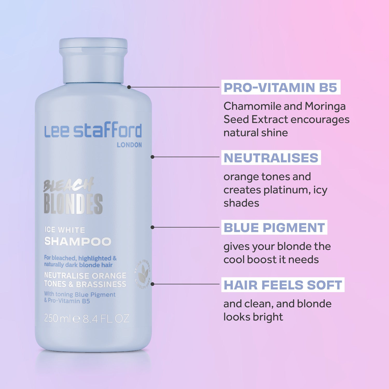 Шампунь для волос с синим пигментом Lee Stafford Bleach Blondes Ice White Toning Shampoo