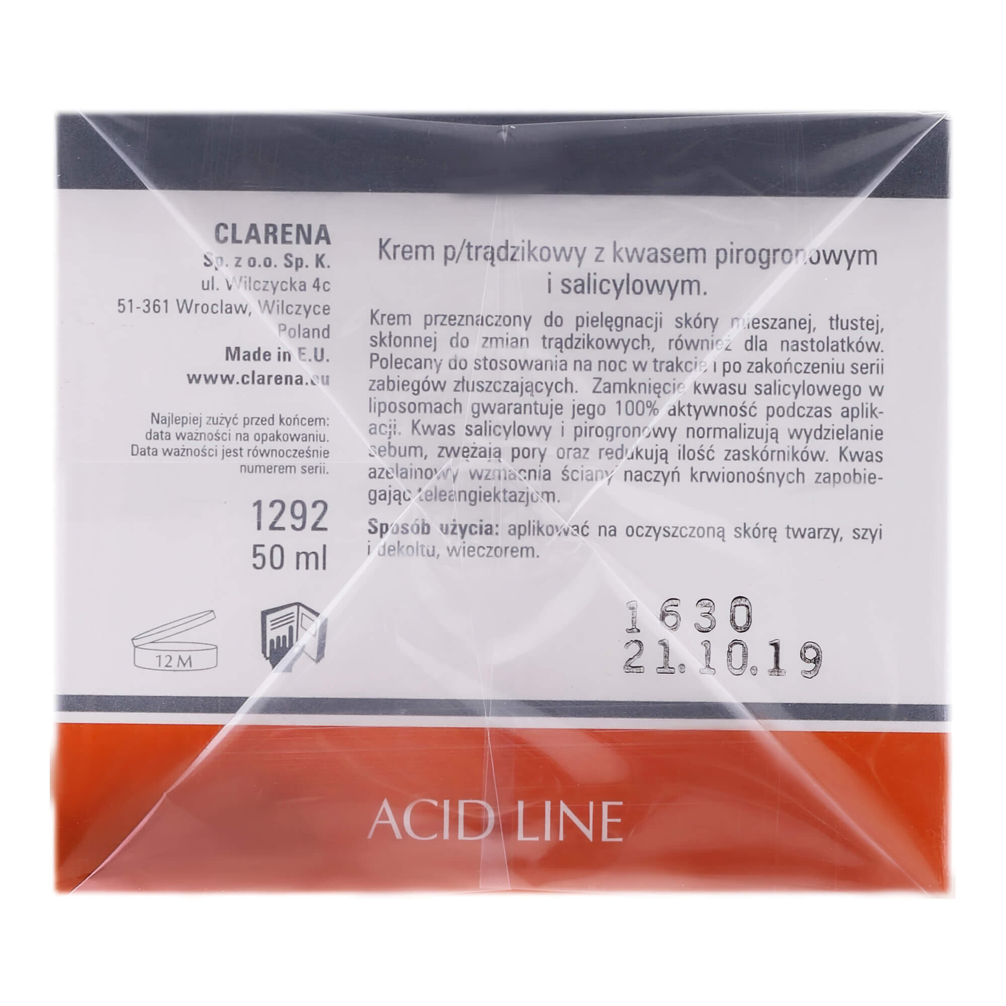 Крем против акне с пировиноградной и салициловой кислотами Clarena Liposome Salicylic and Pyruvic Acid Cream