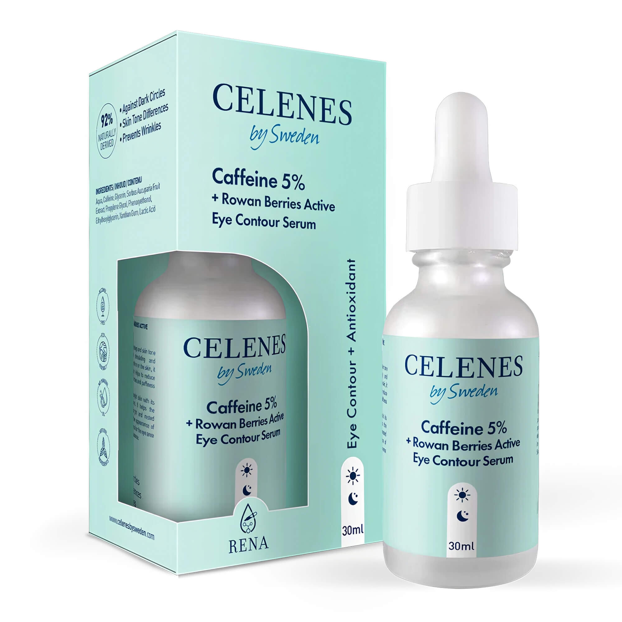 Сироватка від набряків для зони навколо очей Celenes Caffeine 5% + Rowan Berries Active Eye Contour Serum