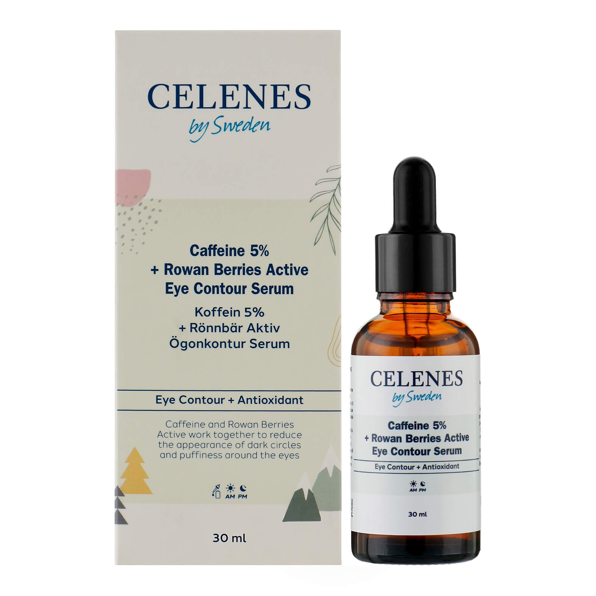 Сироватка від набряків для зони навколо очей Celenes Caffeine 5% + Rowan Berries Active Eye Contour Serum