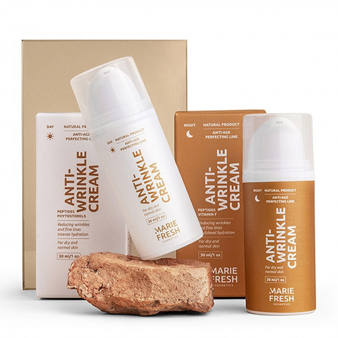 Набір денний+нічний крем проти зморшок для сухої та нормальної шкіри Marie Fresh Cosmetics Shower Anti Wrinkle Set