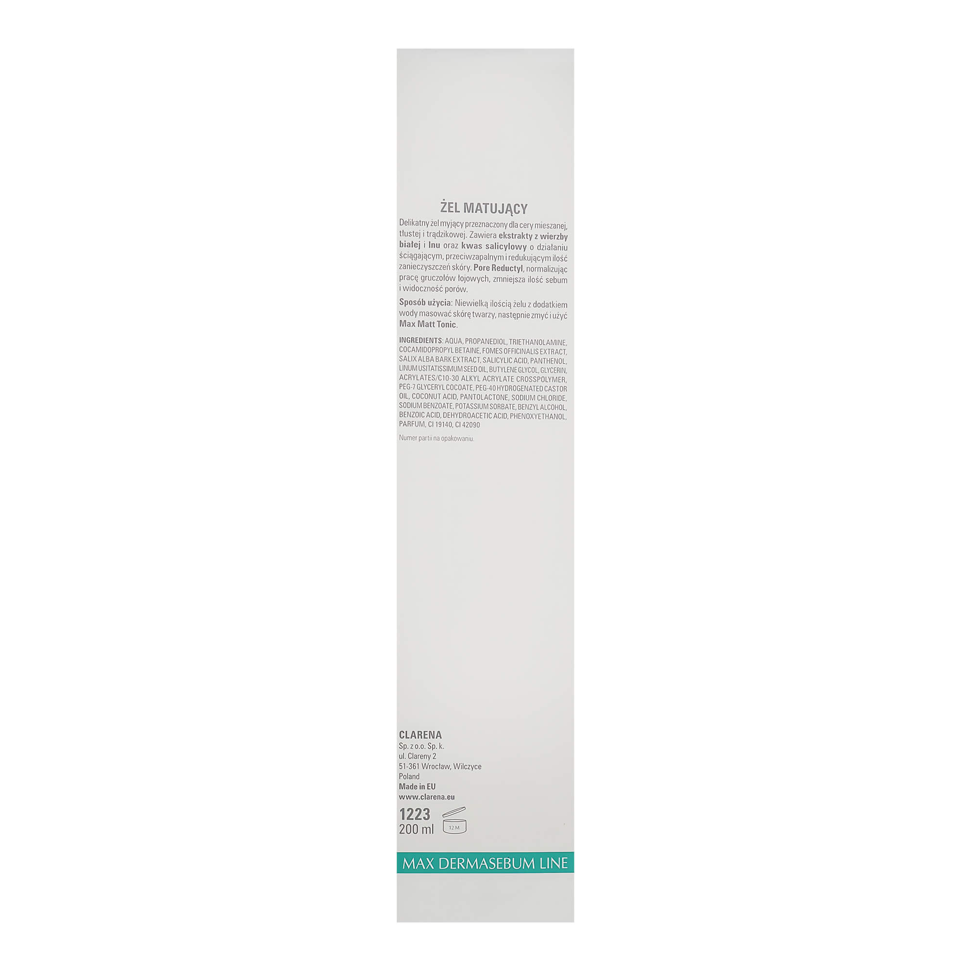 Очищающий гель Clarena Bio Dermasebum Line Max Matt Gel