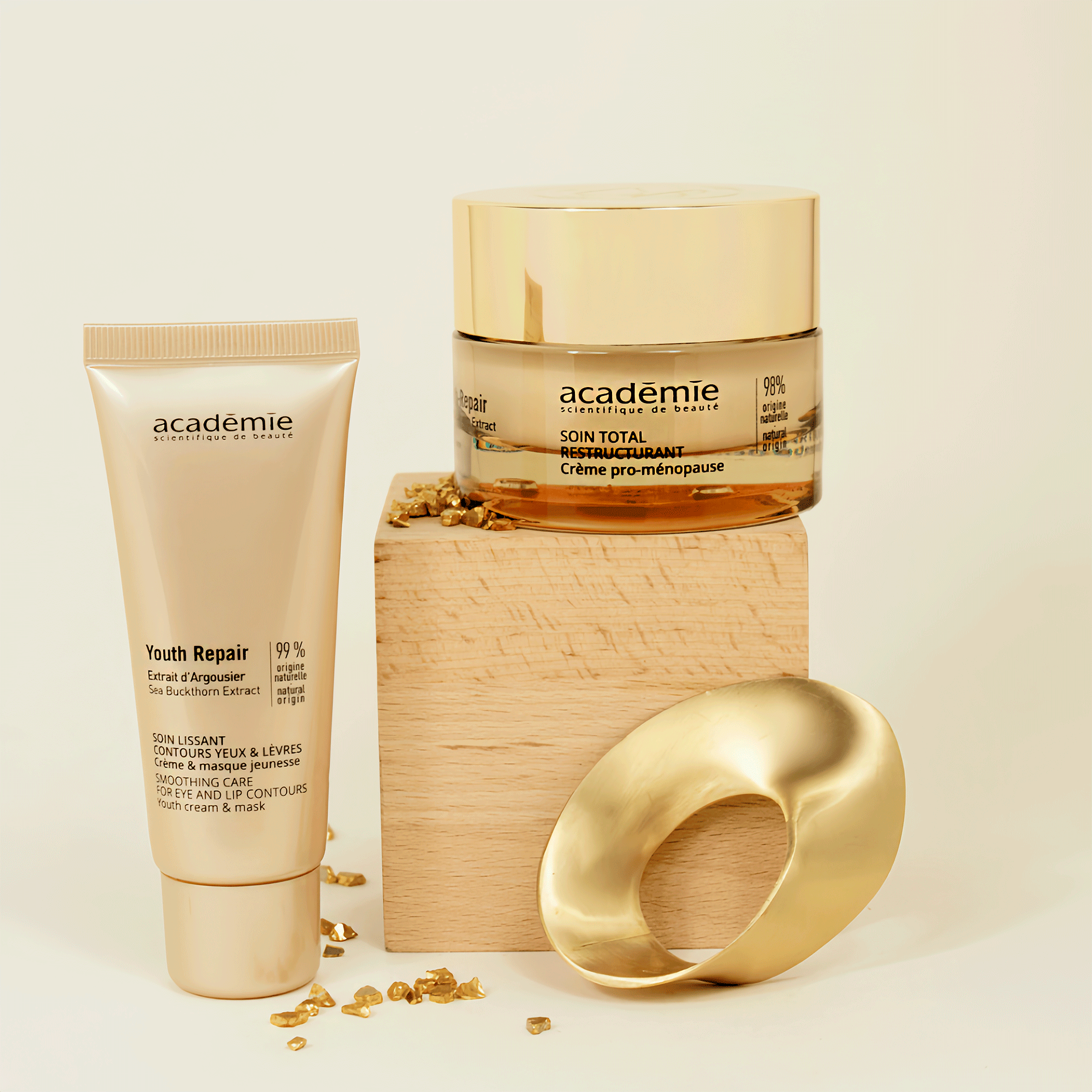 Омолоджувальна крем-маска для очей та губ з екстрактом обліпихи Academie Youth Repair Smoothing Care Eye & Lip Youth Cream & Mask
