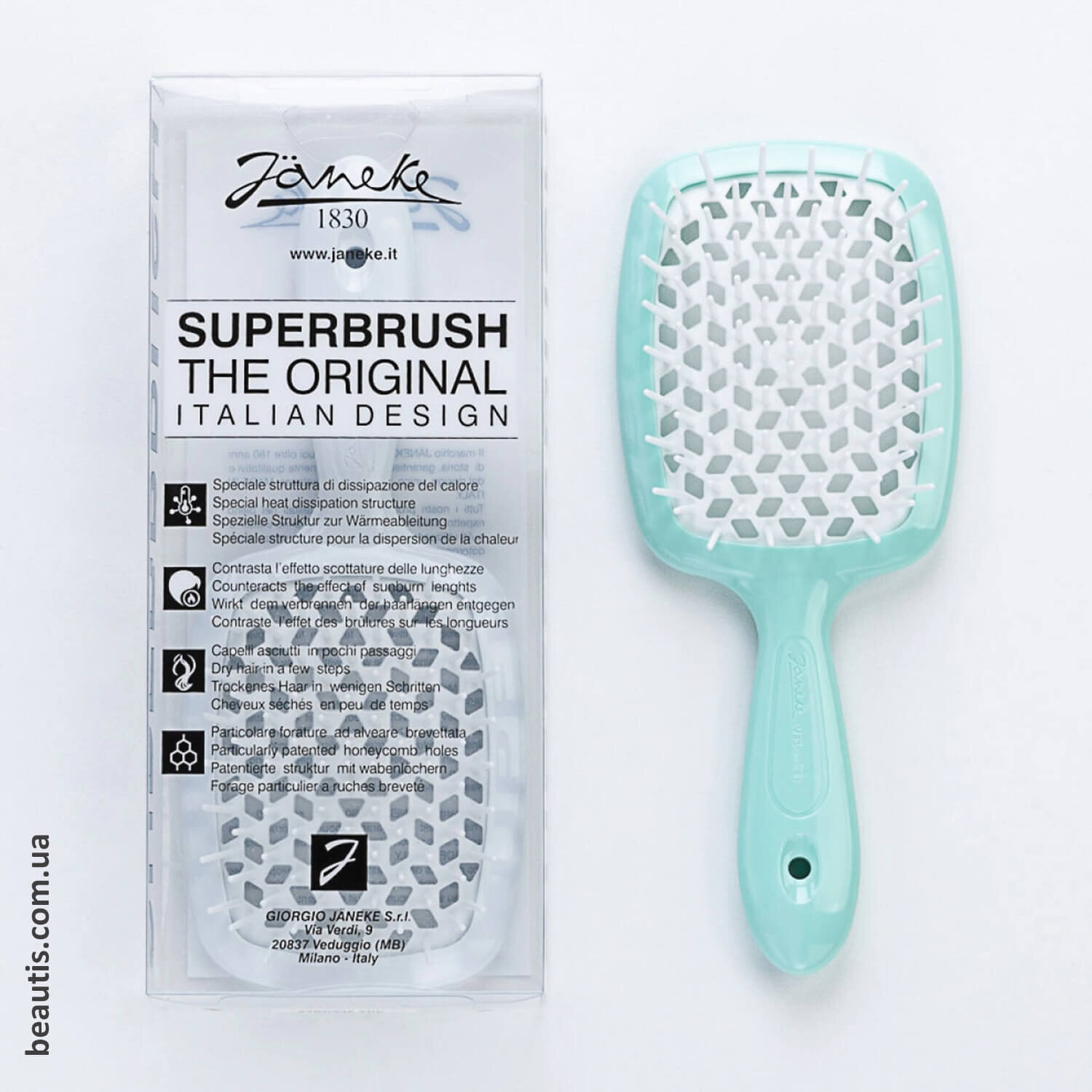 Гребінець блакитний з білим Janeke Superbrush Standart Tiffany