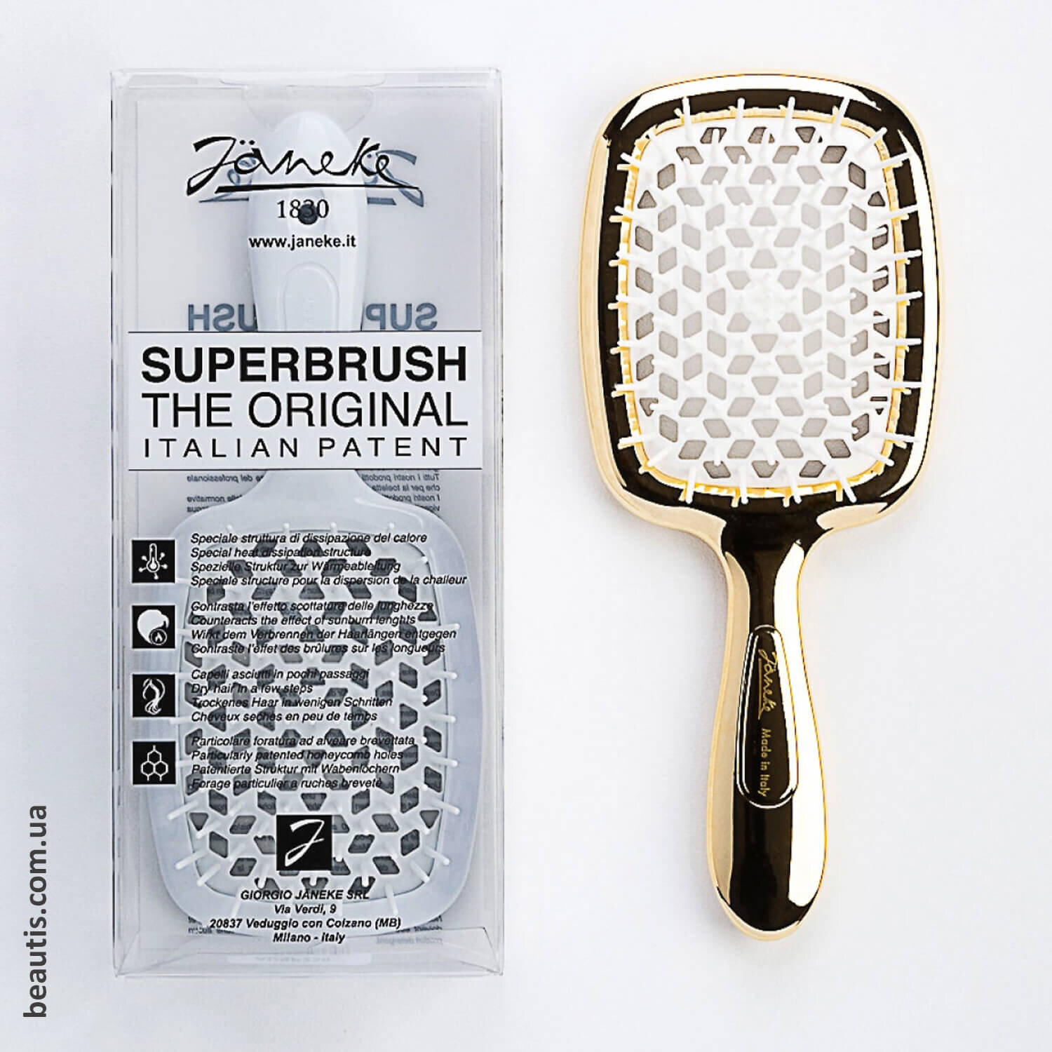 Гребінець золотий з білим Janeke Superbrush Standart Gold with White