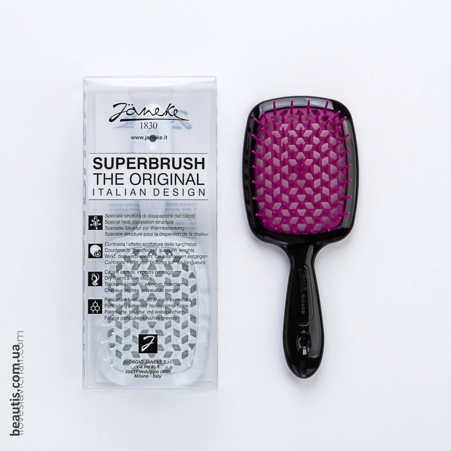 Расческа Janeke Superbrush Standart Black Fuchsia (черный-фуксия)