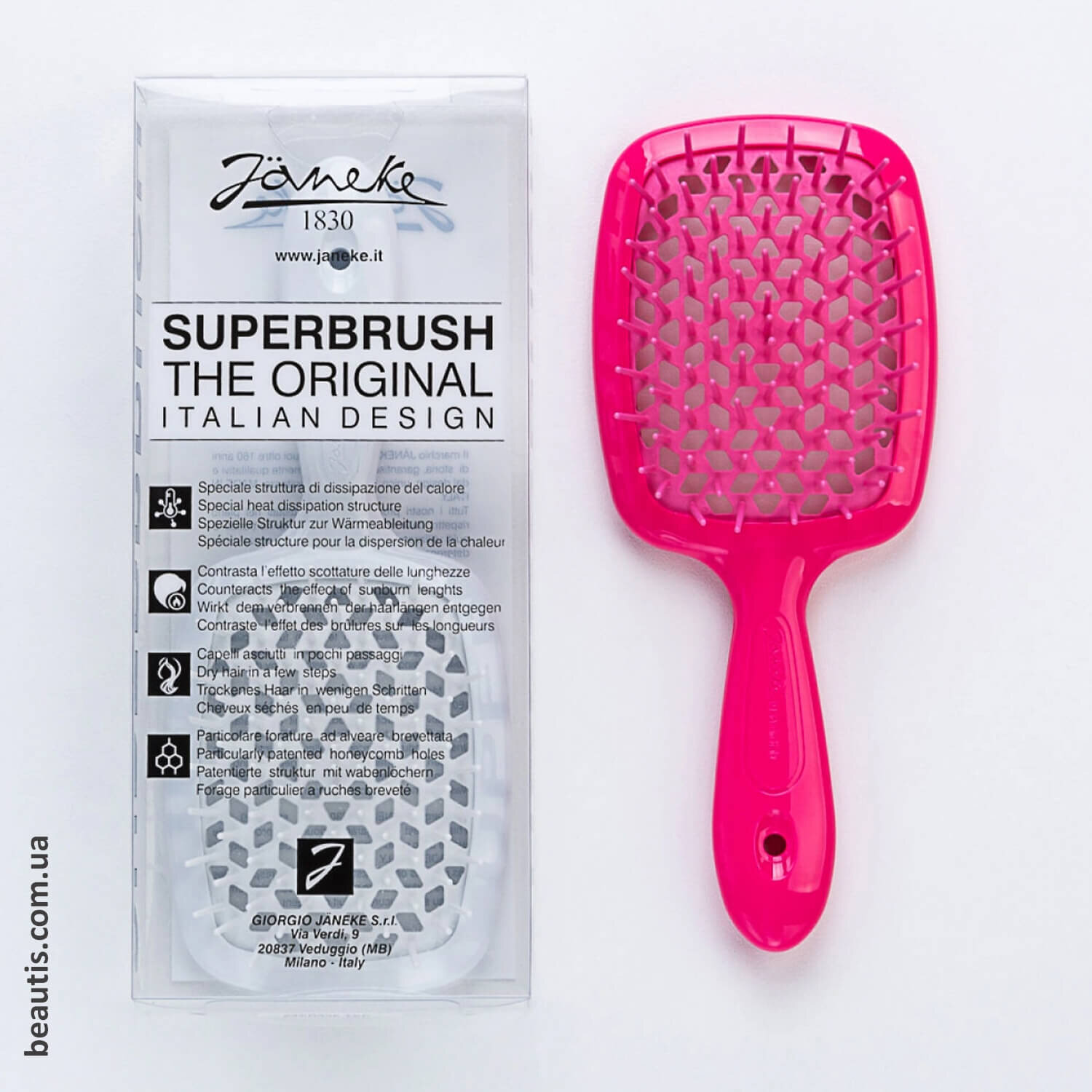 Гребінець рожевий неон Janeke Superbrush Standart Pink Neon