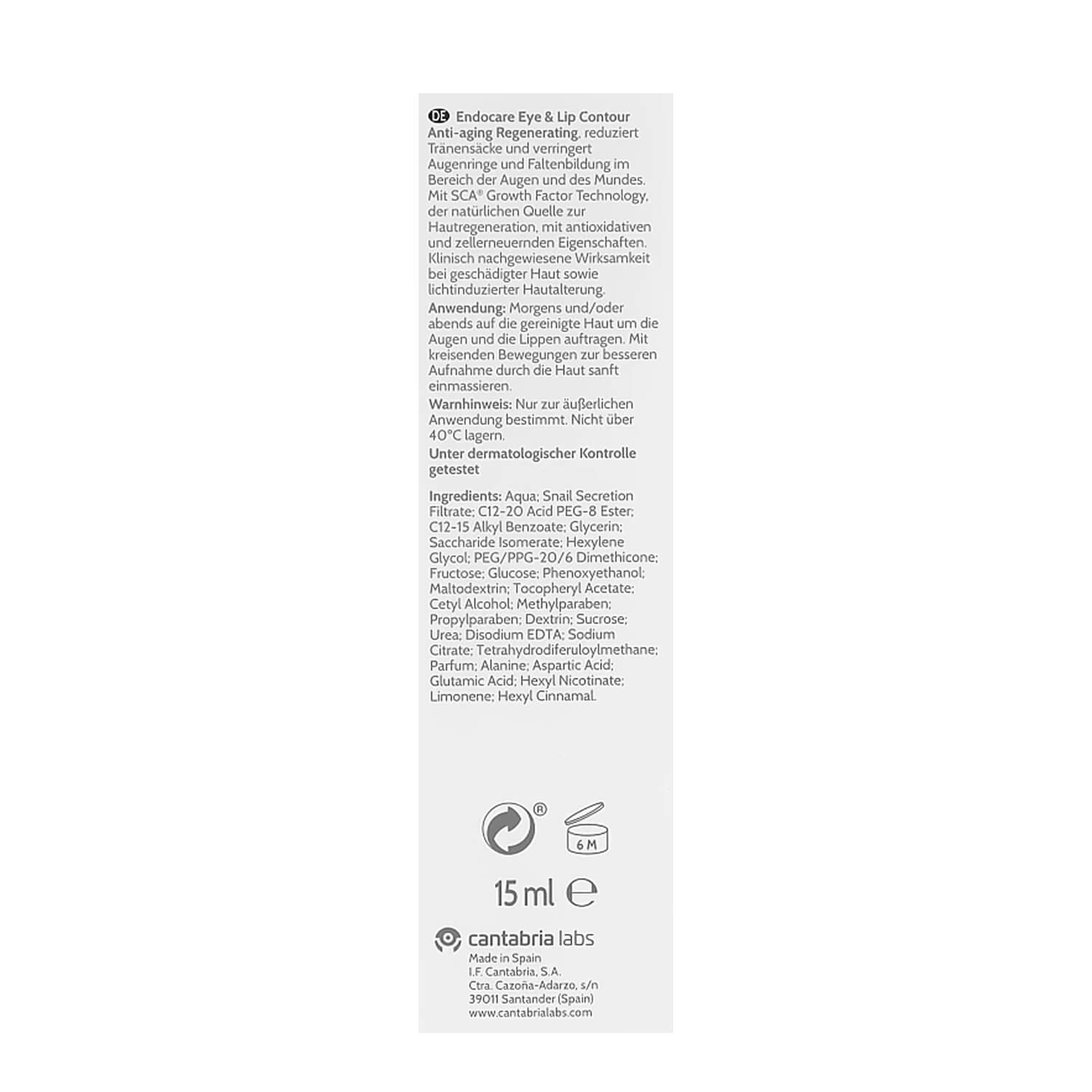 Регенеруючий крем, що омолоджує контур для очей і губ Cantabria Labs Endocare Eye and Lip Contour