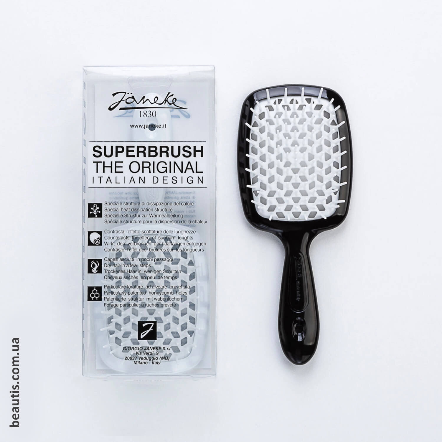 Расческа черная с белым Janeke Superbrush Black & White