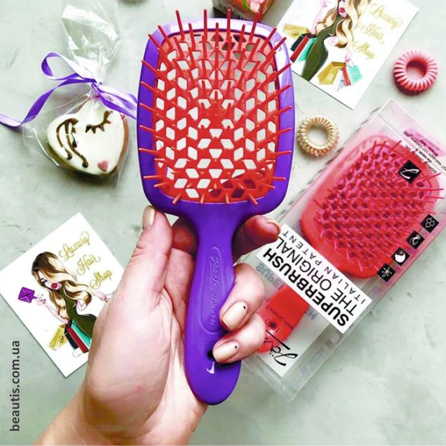 Расческа фиолетовая с коралловым Janeke Superbrush Standart Purple & Coral