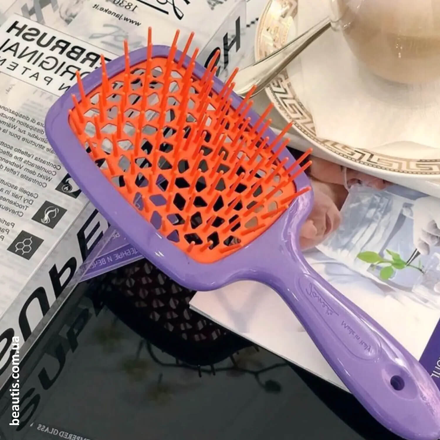 Расческа фиолетовая с коралловым Janeke Superbrush Standart Purple & Coral