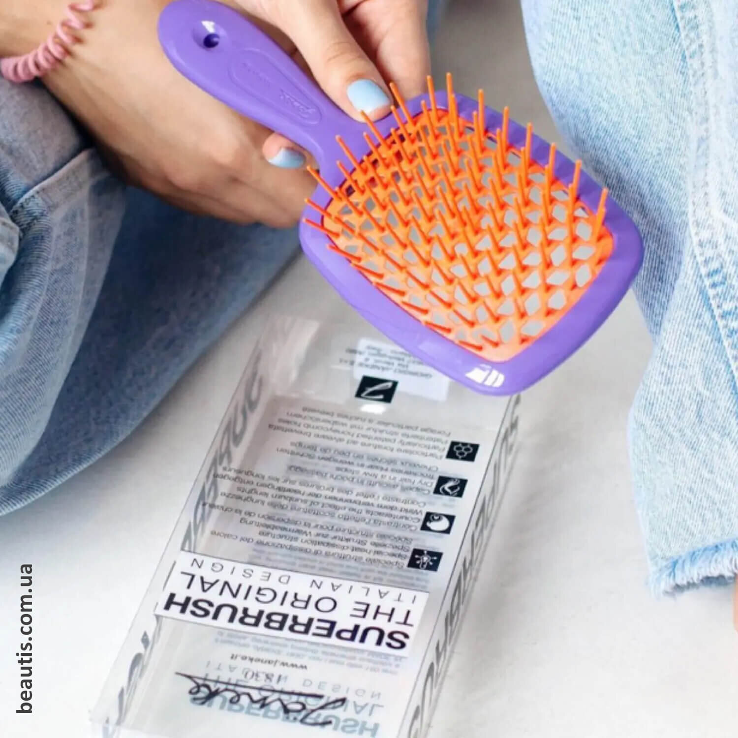 Расческа фиолетовая с коралловым Janeke Superbrush Standart Purple & Coral