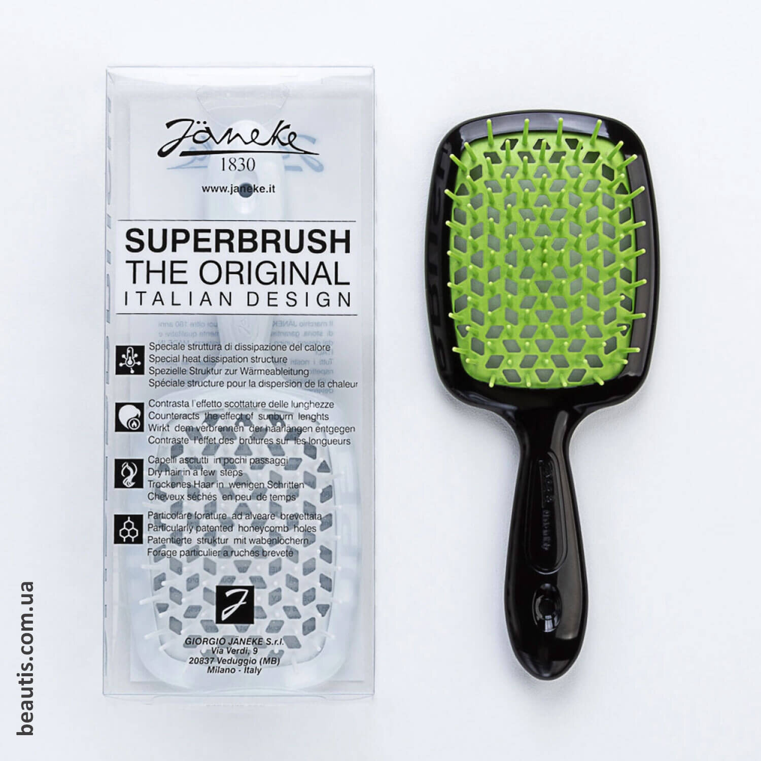 Гребінець чорний з зеленим Janeke Superbrush Standart Black Green 