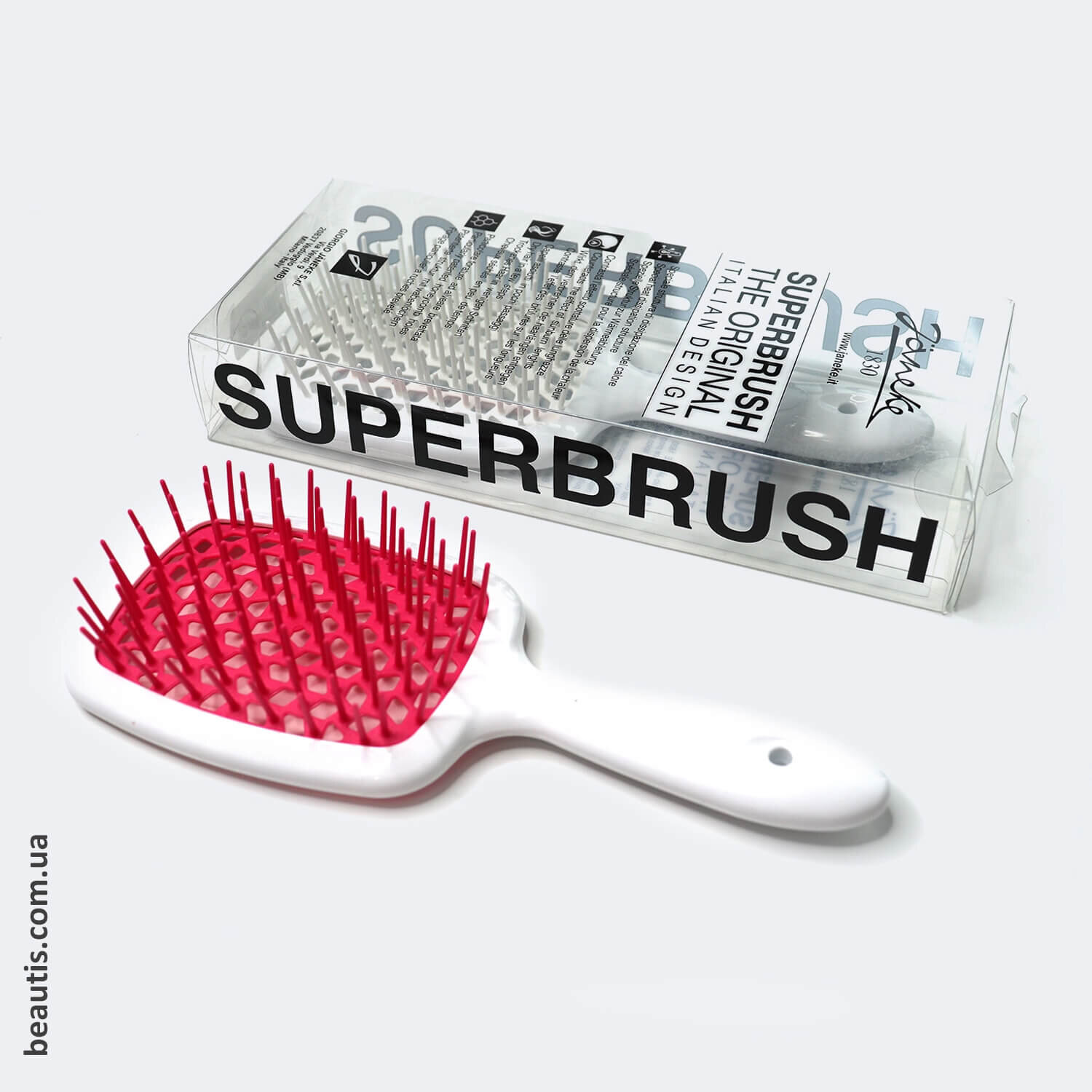 Расческа белая с розовым Janeke Superbrush Small White & Pink