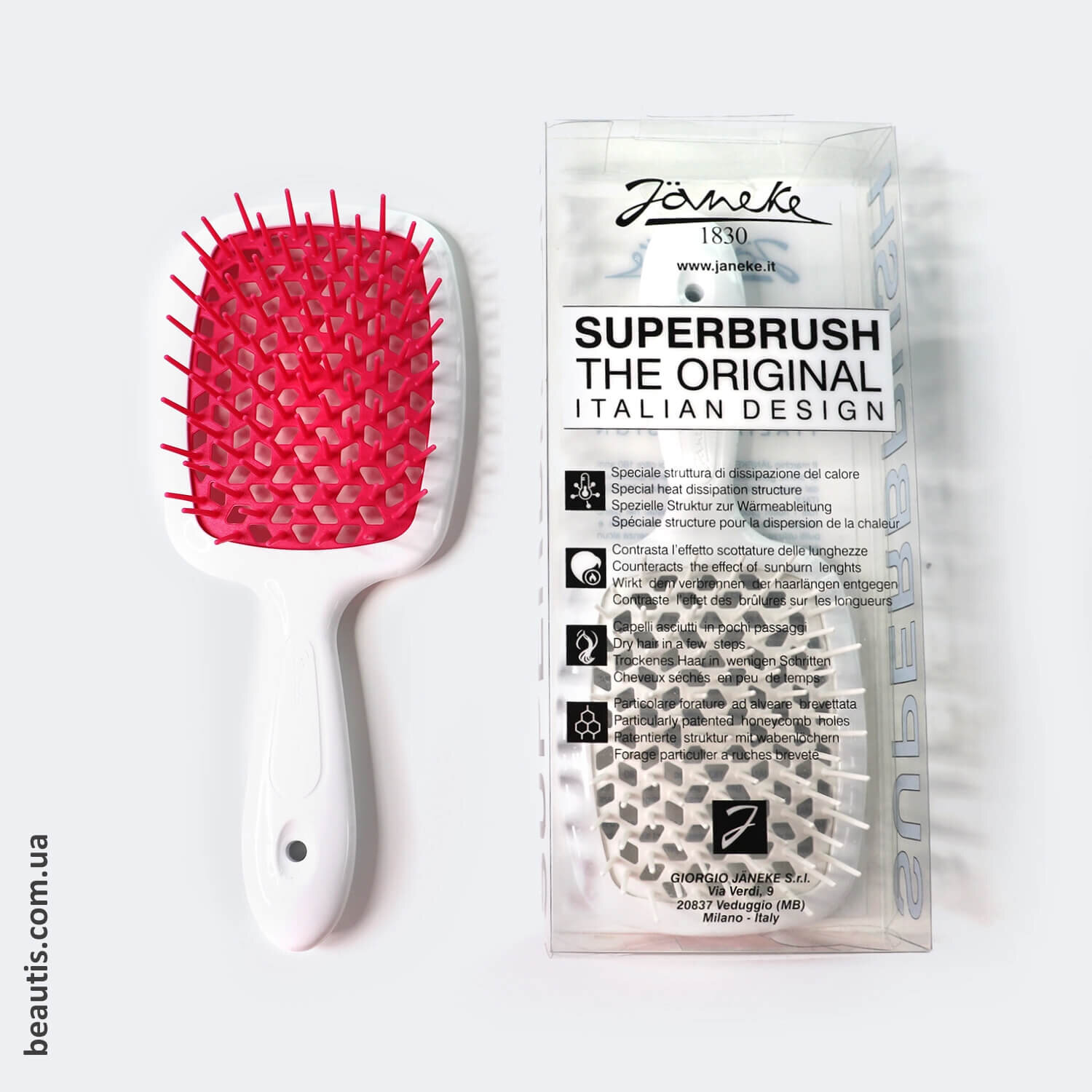 Расческа белая с розовым Janeke Superbrush Small White & Pink