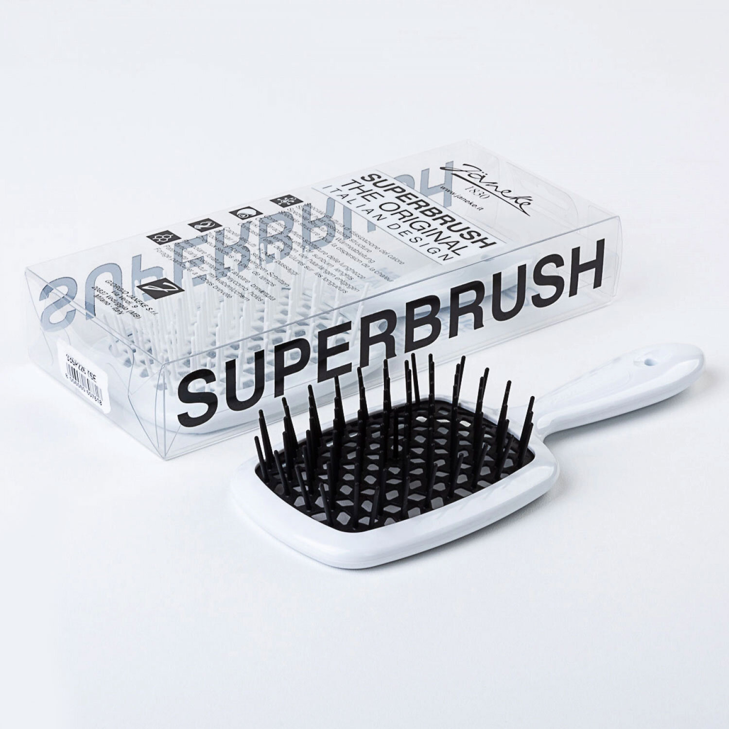 Janeke Superbrush Standart White & Black Гребінець білий з чорним
