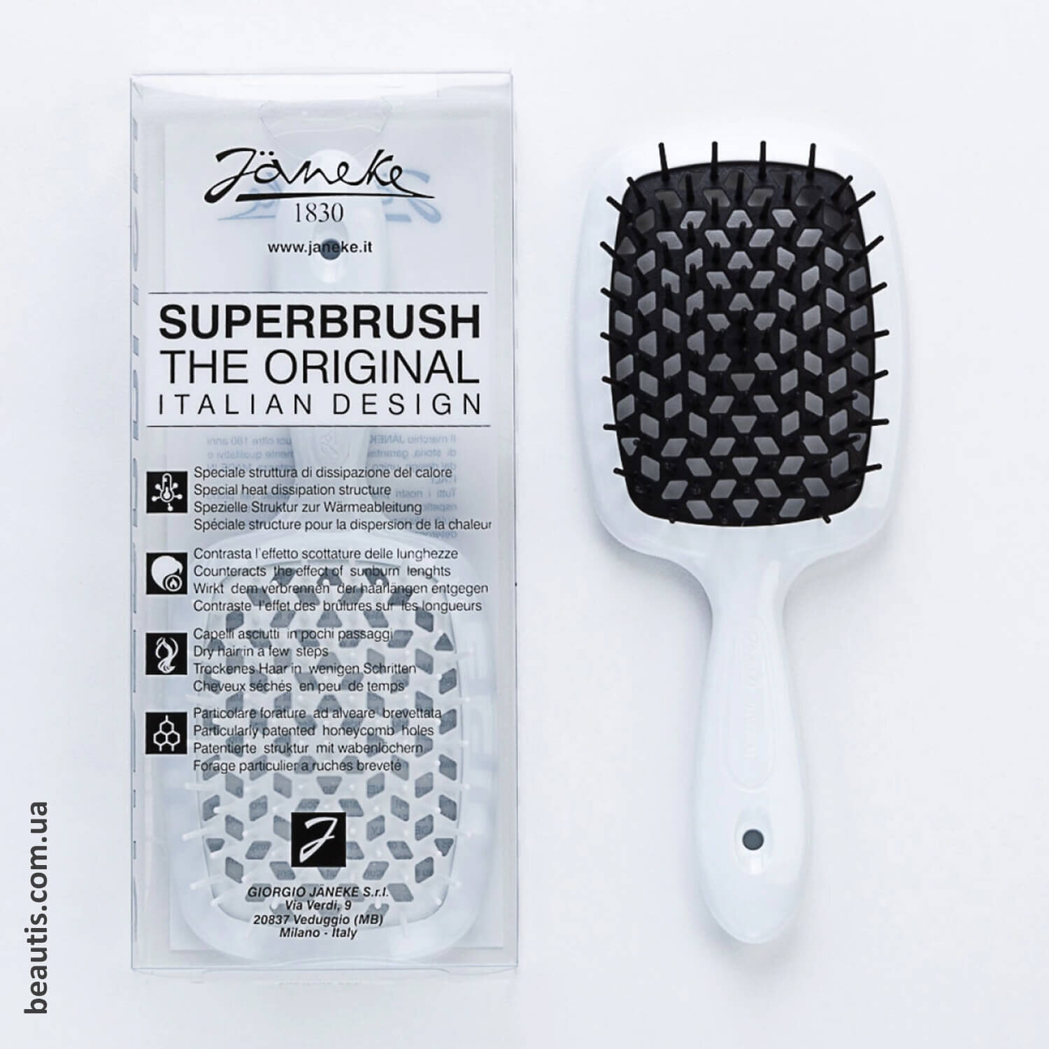 Гребінець білий з чорним Janeke Superbrush Standart White & Black