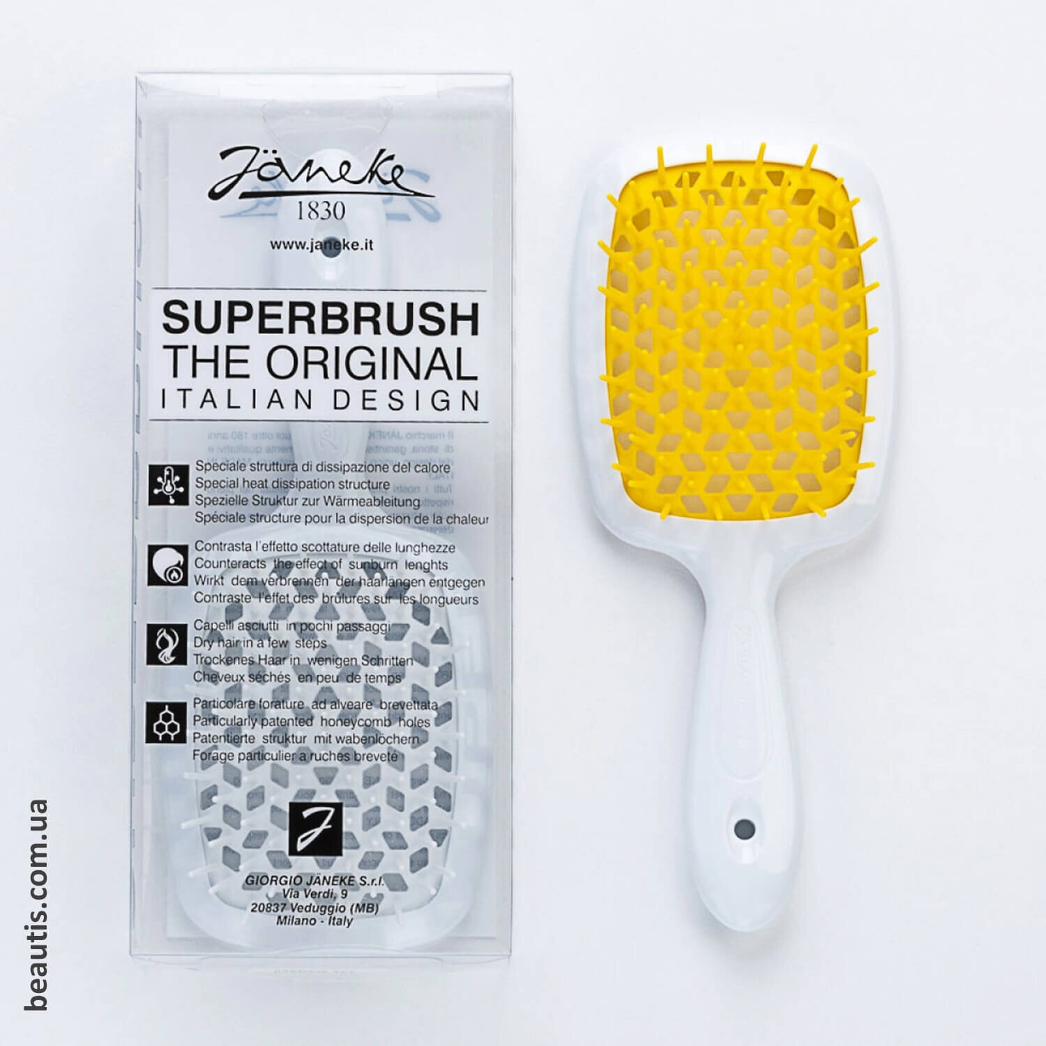 Гребінець білий з жовтим Janeke Superbrush Standart White & Yellow