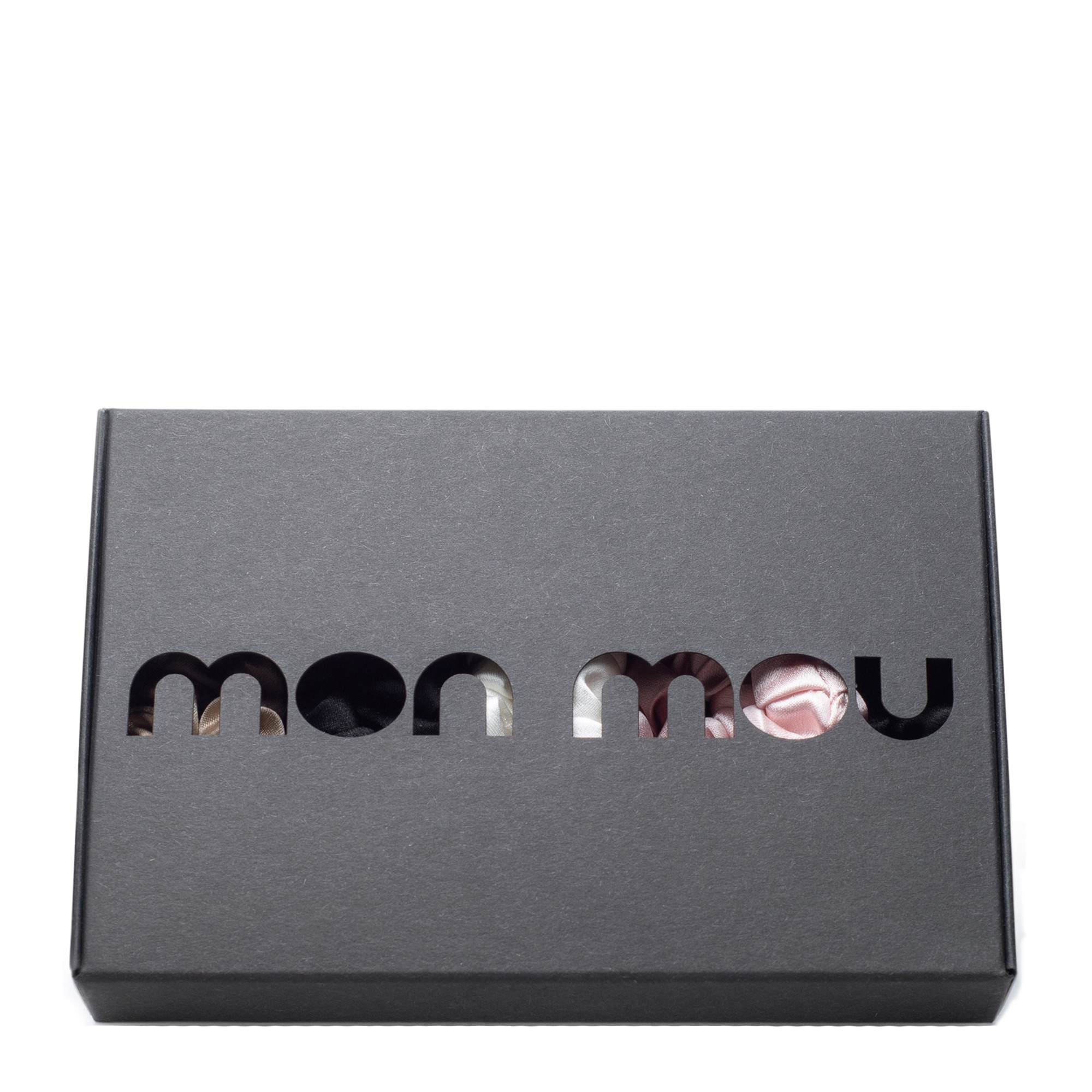 Mon Mou Набор из 5 тонких резинок из натурального шелка (2 черных, белой, розовой, бежевой