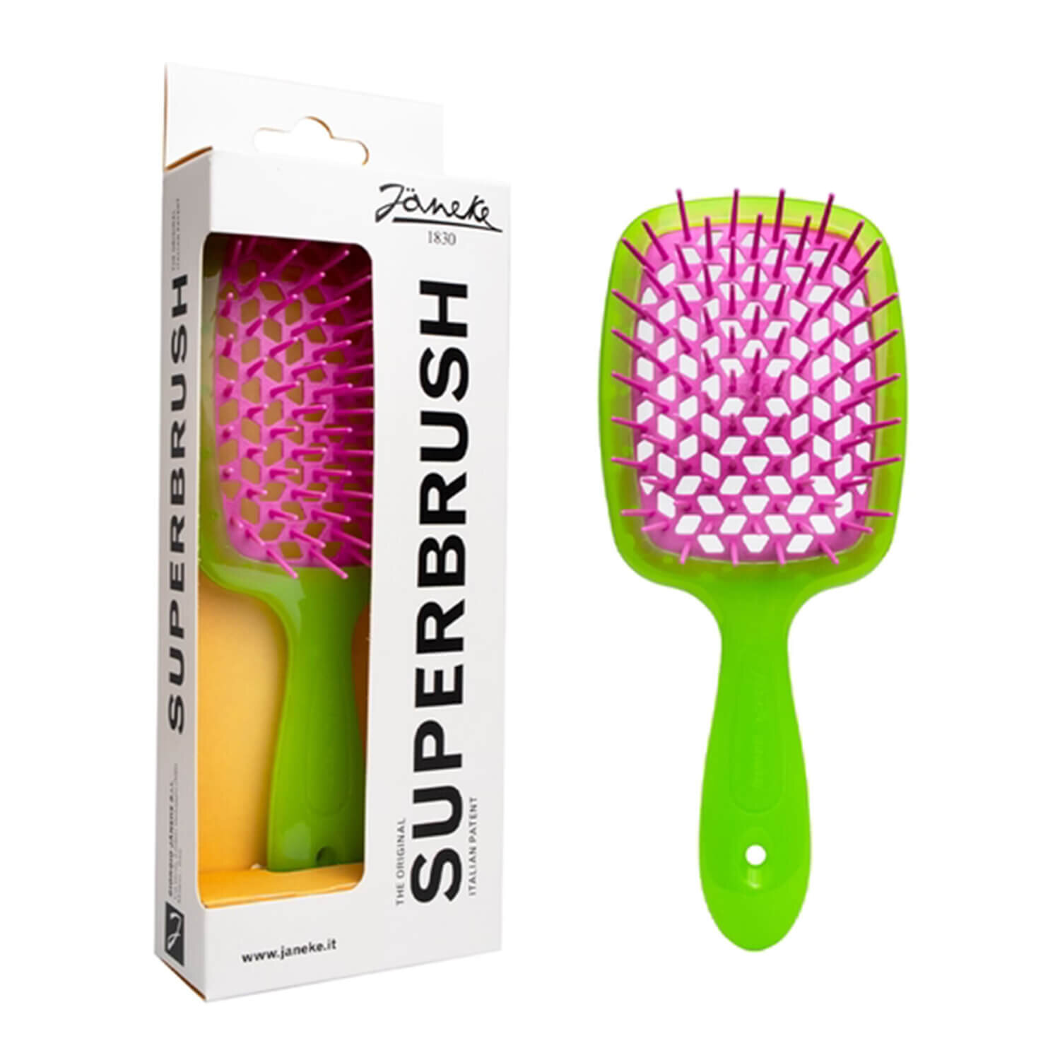 Janeke Superbrush Standart Gree Fuxia - Гребінець салатовий з рожевим