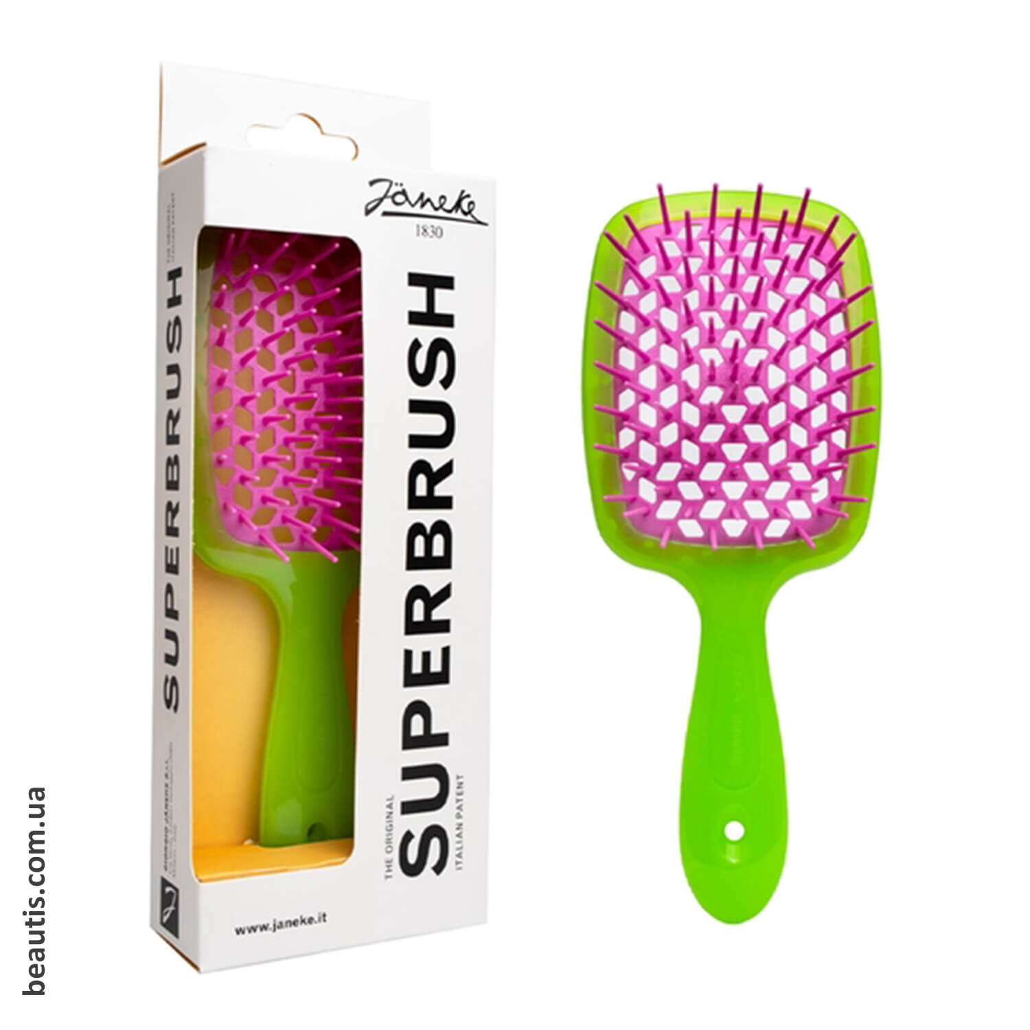 Гребінець салатовий з рожевим Janeke Superbrush Standart Gree Fuxia