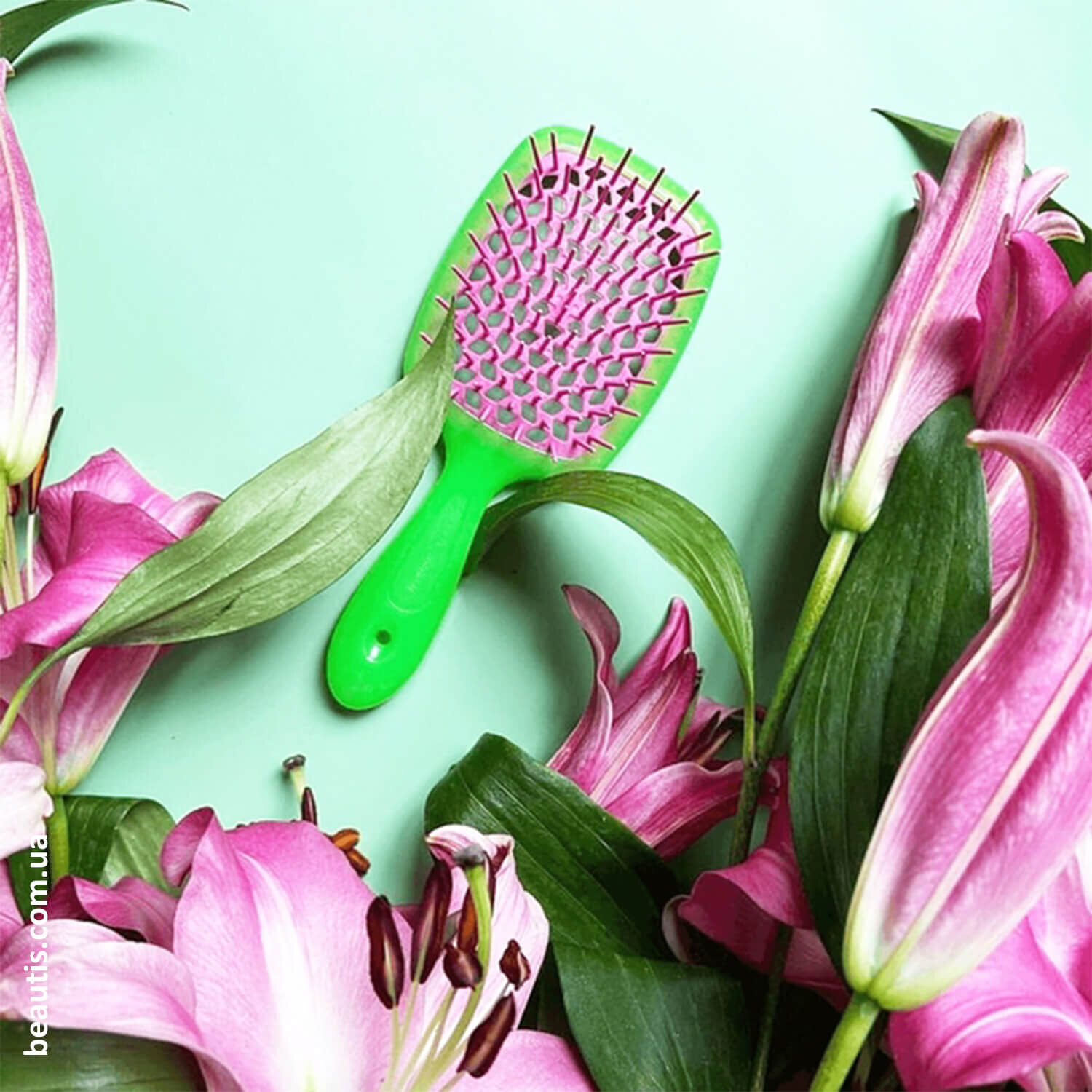 Гребінець салатовий з рожевим Janeke Superbrush Standart Gree Fuxia