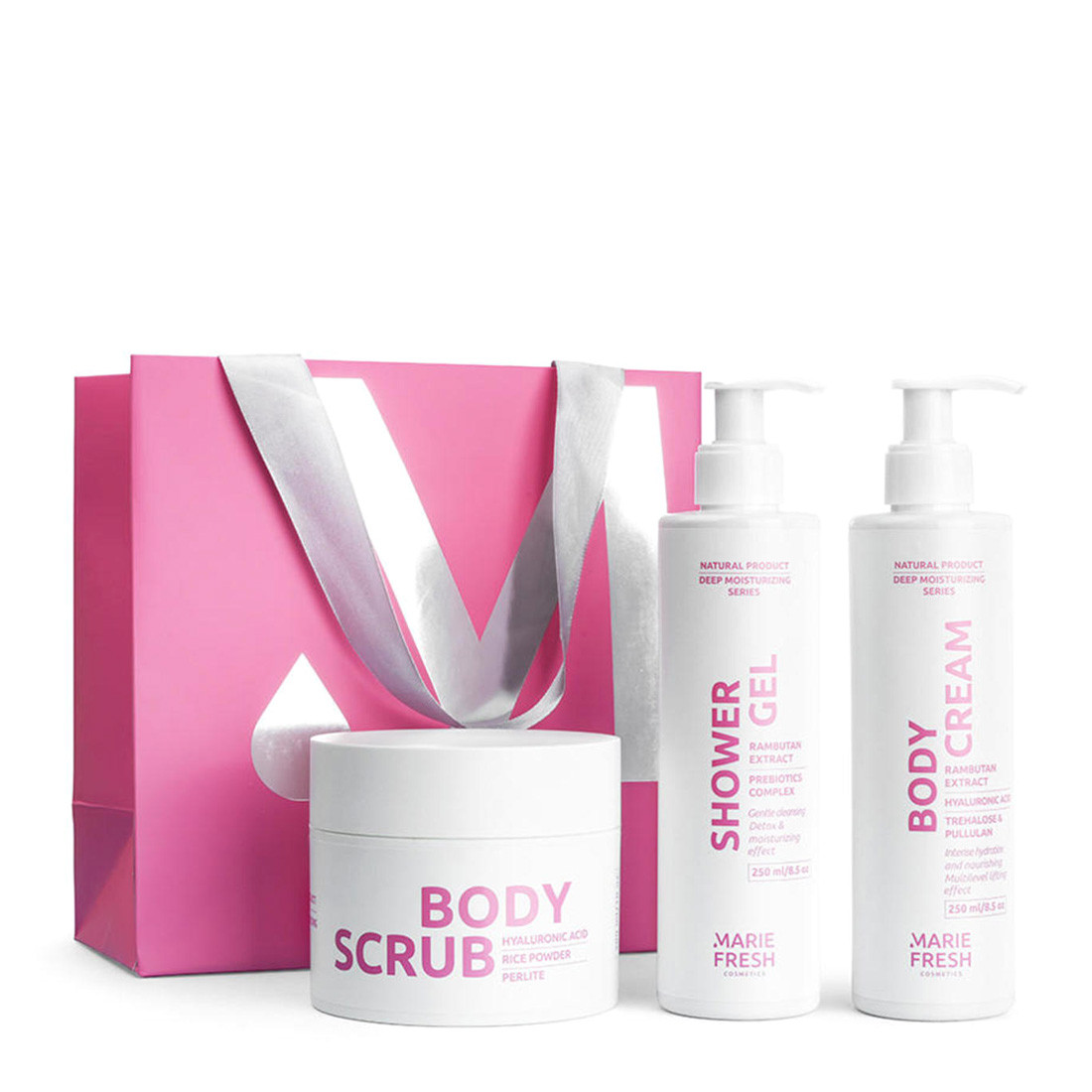Marie Fresh Cosmetics Deep Moisturizing - Набір Зволожуюча серія для тіла у рожевому пакеті
