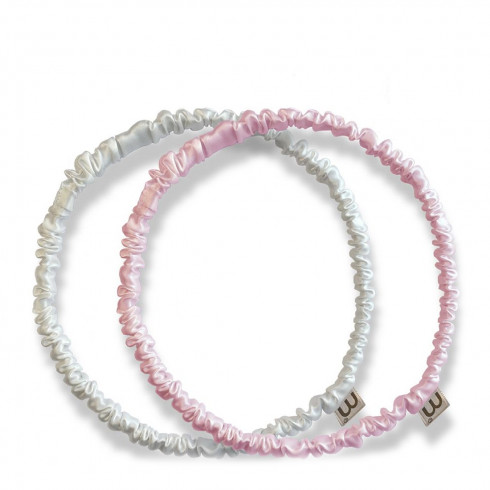Набор обручей-резинок (белый, розовый) Mon Mou Thin Silk Hair Hoop Kit