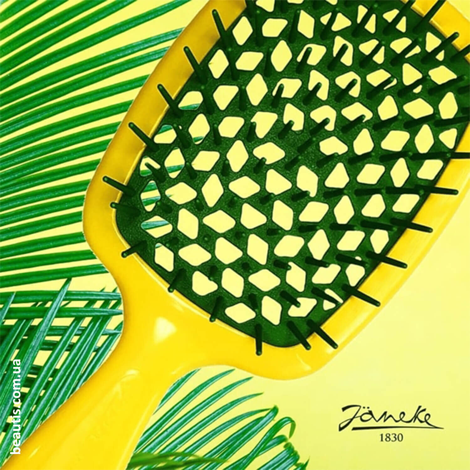 Расческа желтая с зеленым Janeke Superbrush Standart Yellow 