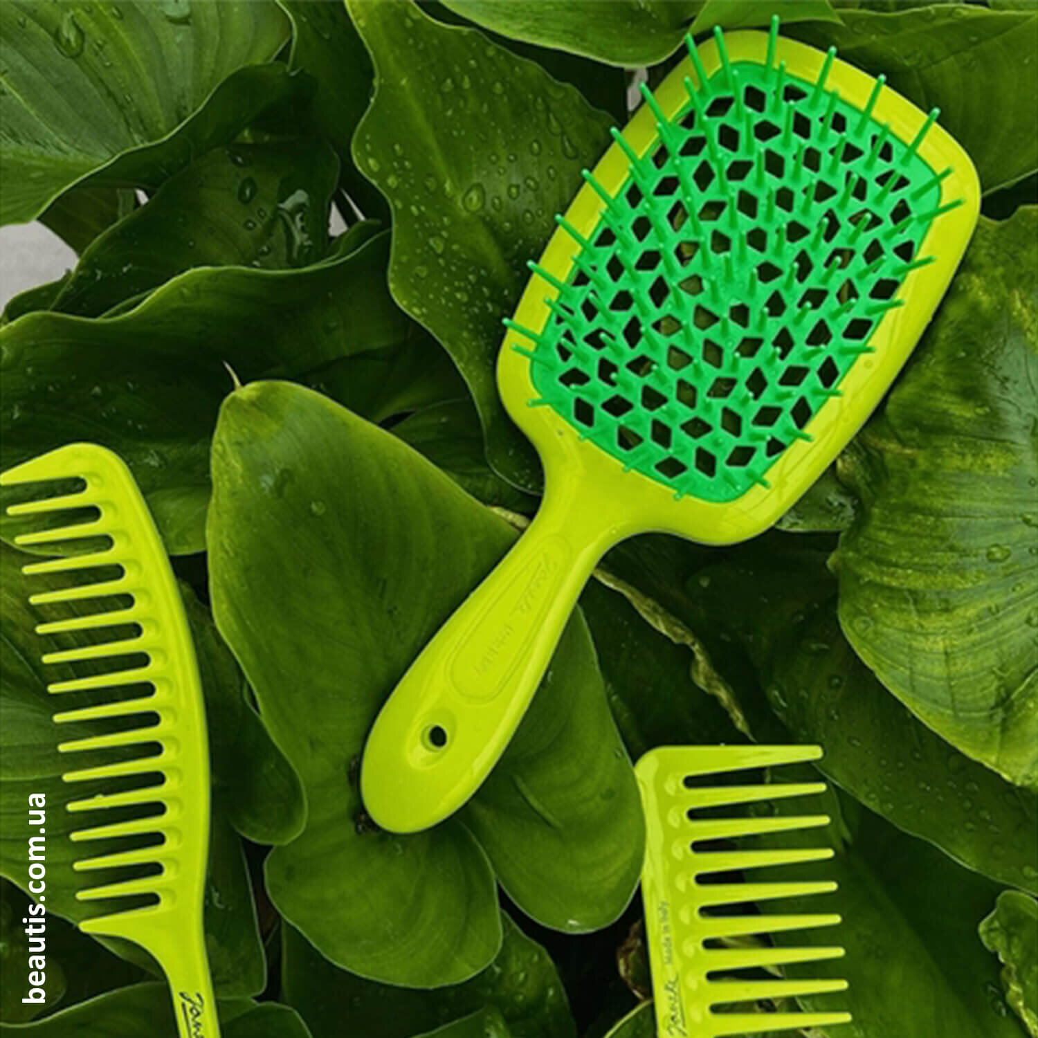 Расческа желтая с зеленым Janeke Superbrush Standart Yellow 
