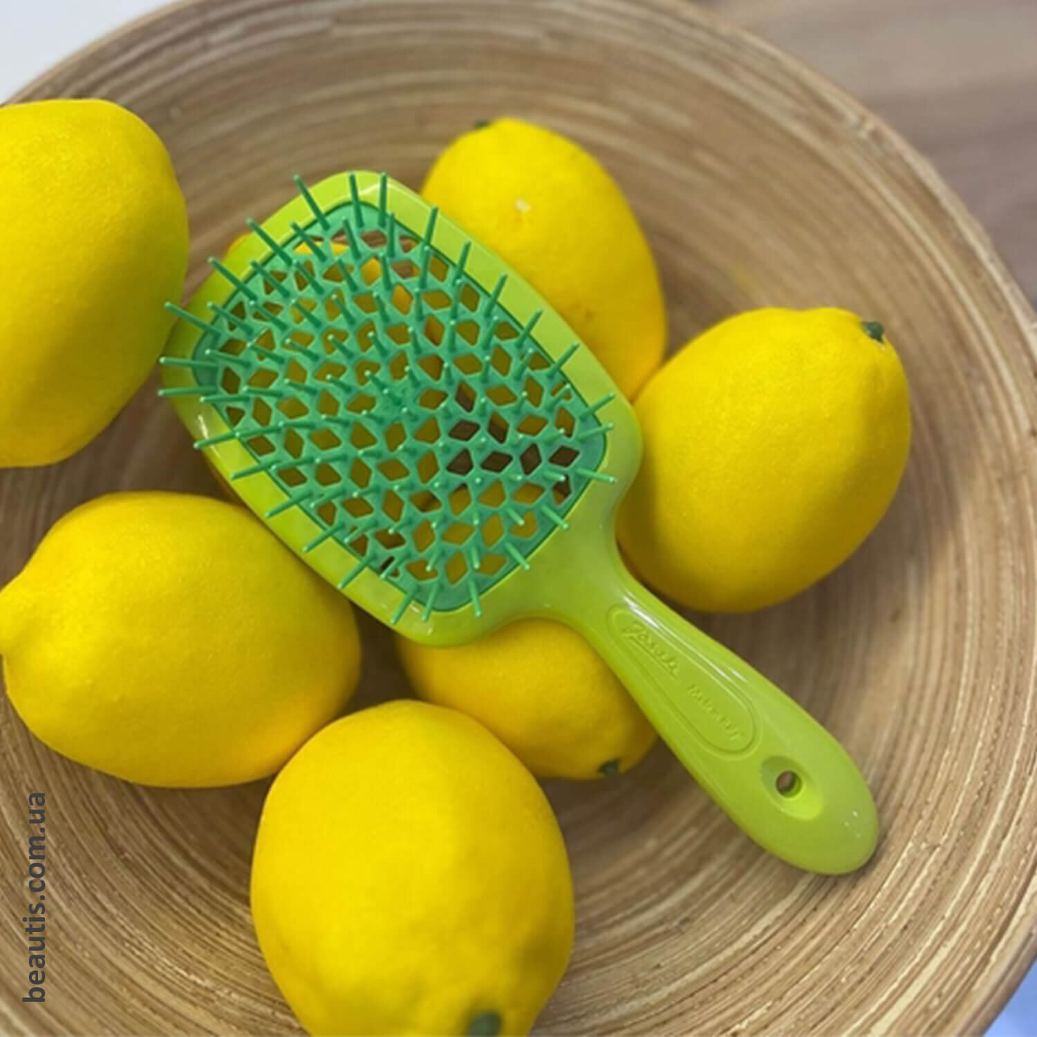 Расческа желтая с зеленым Janeke Superbrush Standart Yellow 