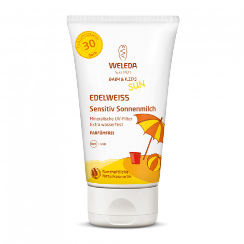 Солнцезащитное детское молочко для чувствительной кожи SPF 30 Эдельвейс Weleda Edelweiss Baby&Kids Sun SPF 30