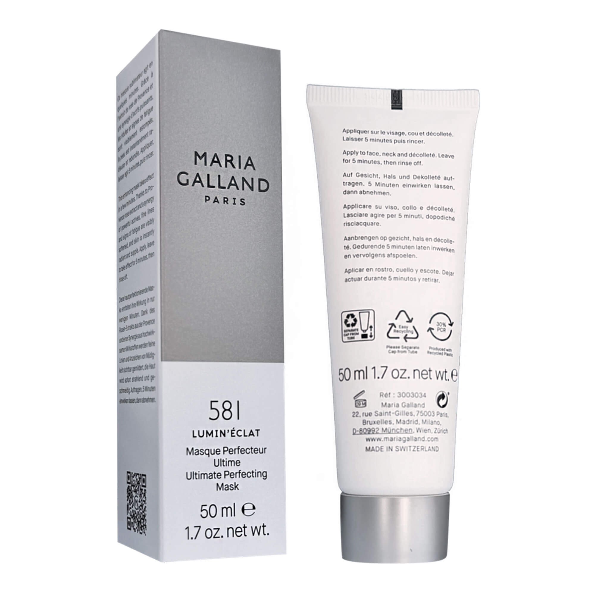 Маска для миттєвого зволоження та сяйва  Maria Galland 581 Lumin’Éclat Ultimate Perfecting Mask