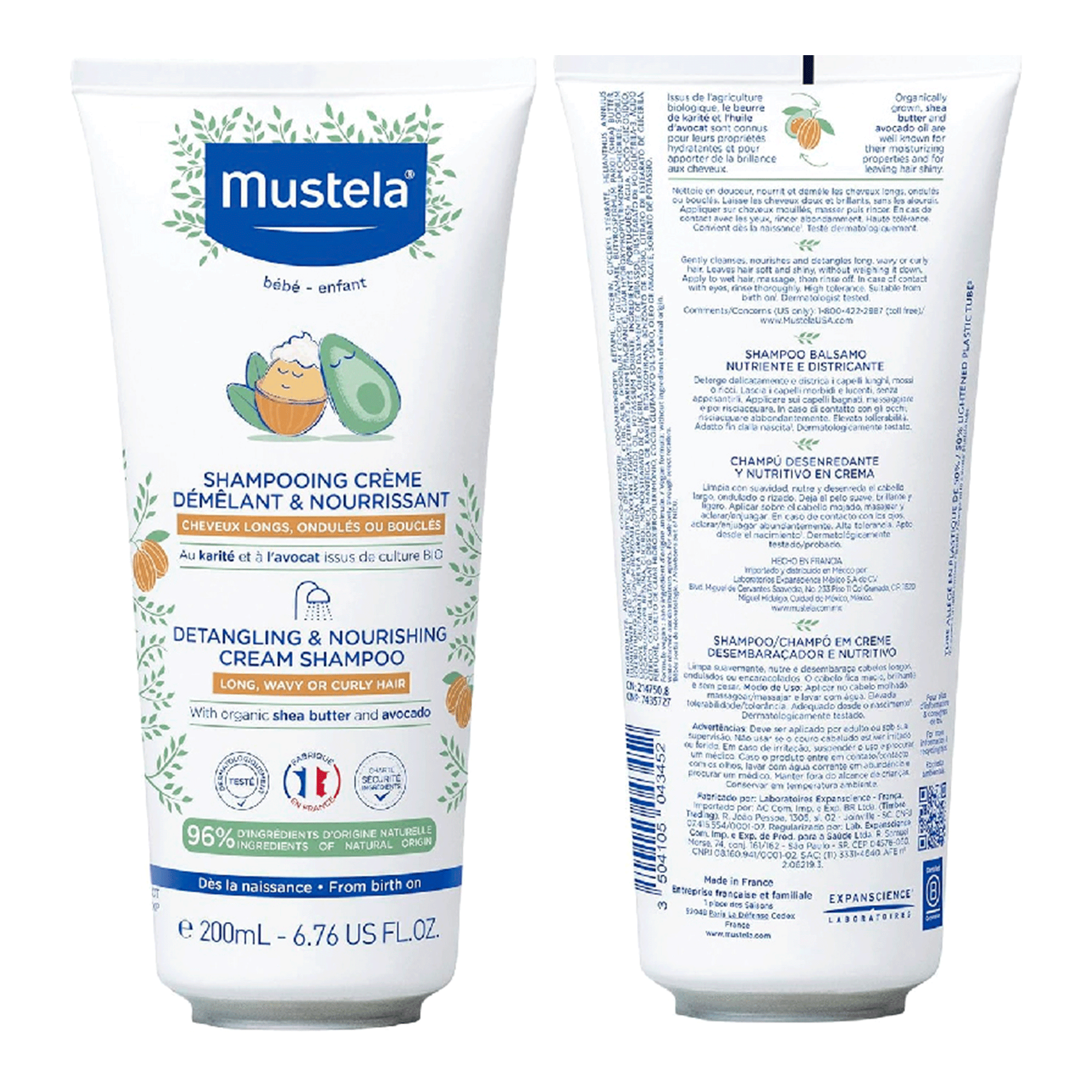 Питательный шампунь для волнистых волос Mustela Bebe Detangling & Nourishing Cream Shampoo