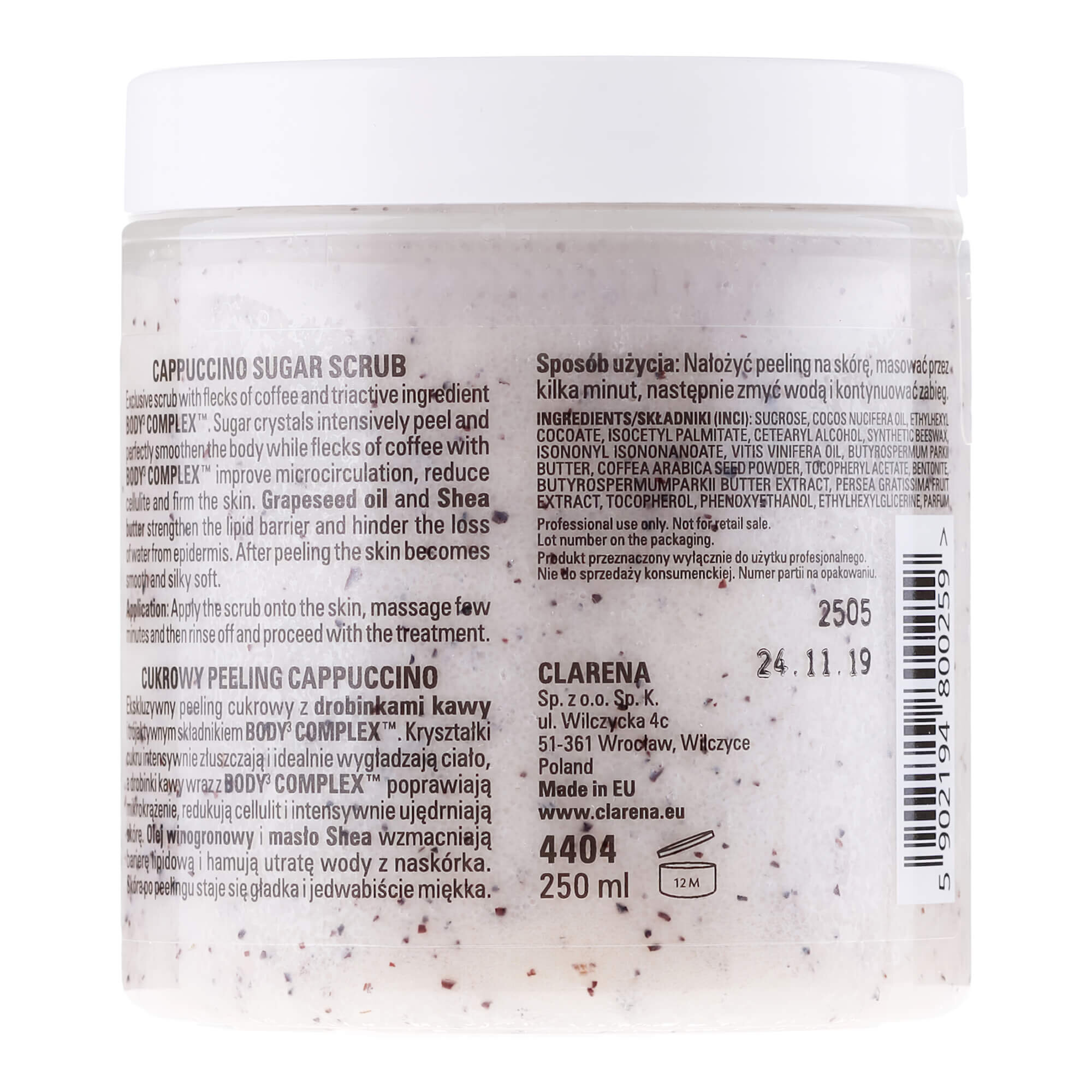 Сахарный пилинг с частицами кофе Clarena Cappuccino Slim Sugar Peeling