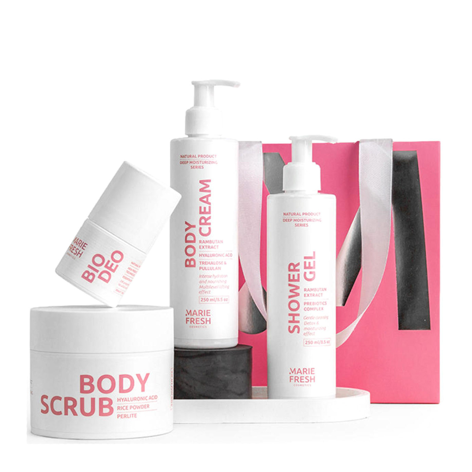 Marie Fresh Cosmetics All Your Body Needs - Подарунковий набір All Your Body Needs у рожевому пакеті