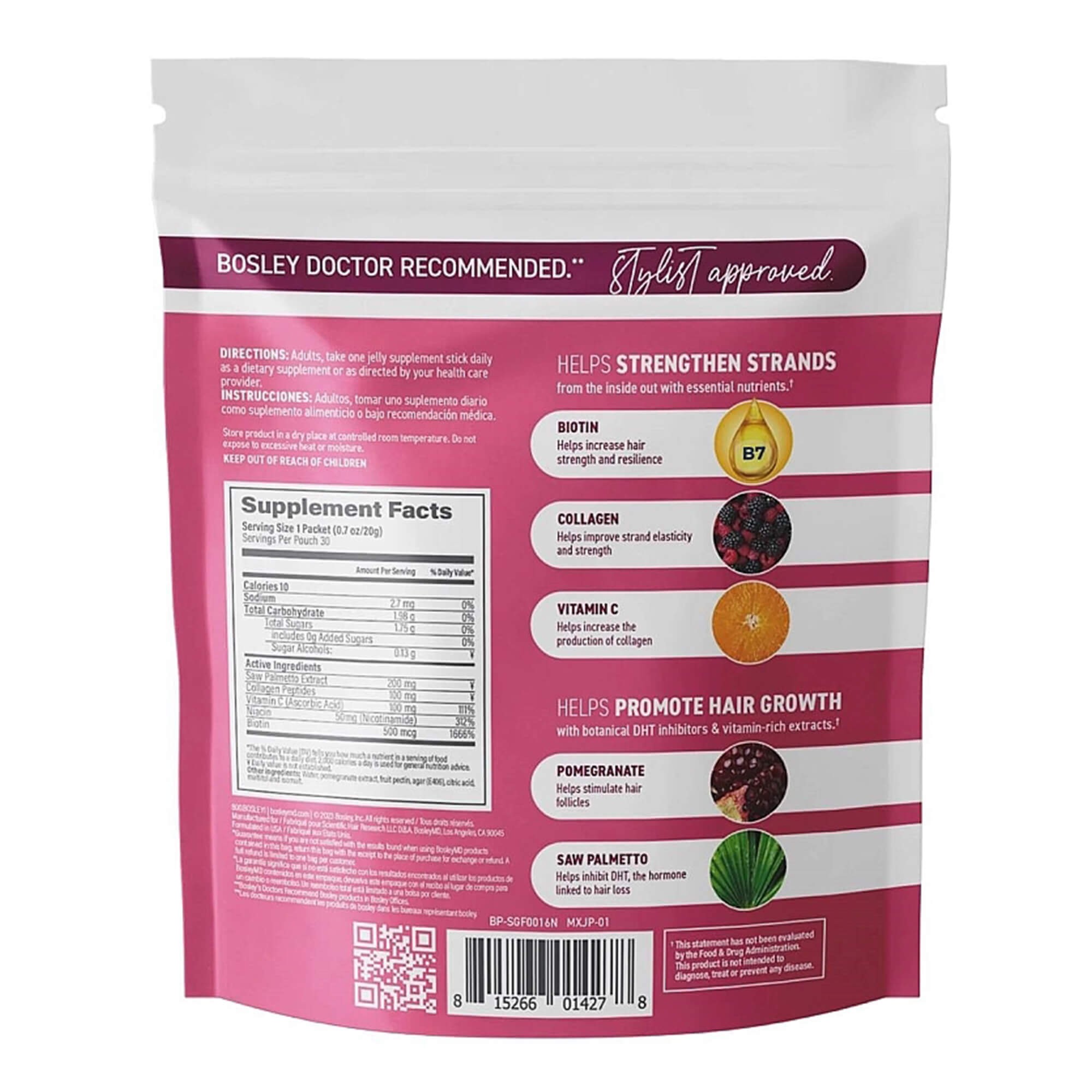 Диетическая добавка в форме желейной пластинки Bosley MD MendXtend Healthy Hair Growth Jelly