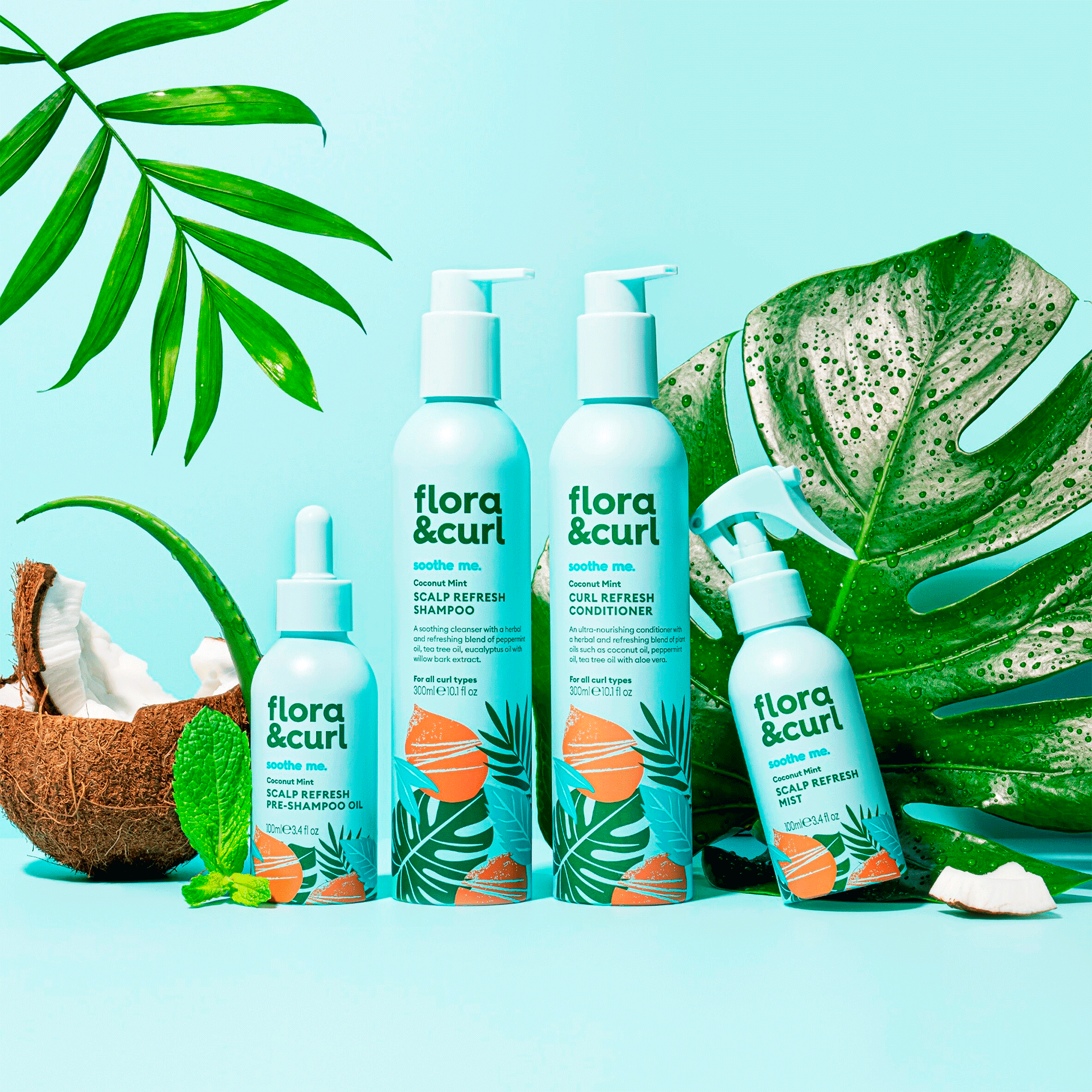 Освежающий шампунь для кожи головы Flora Curl Soothe Me Coconut Mint Scalp Refresh Shampoo