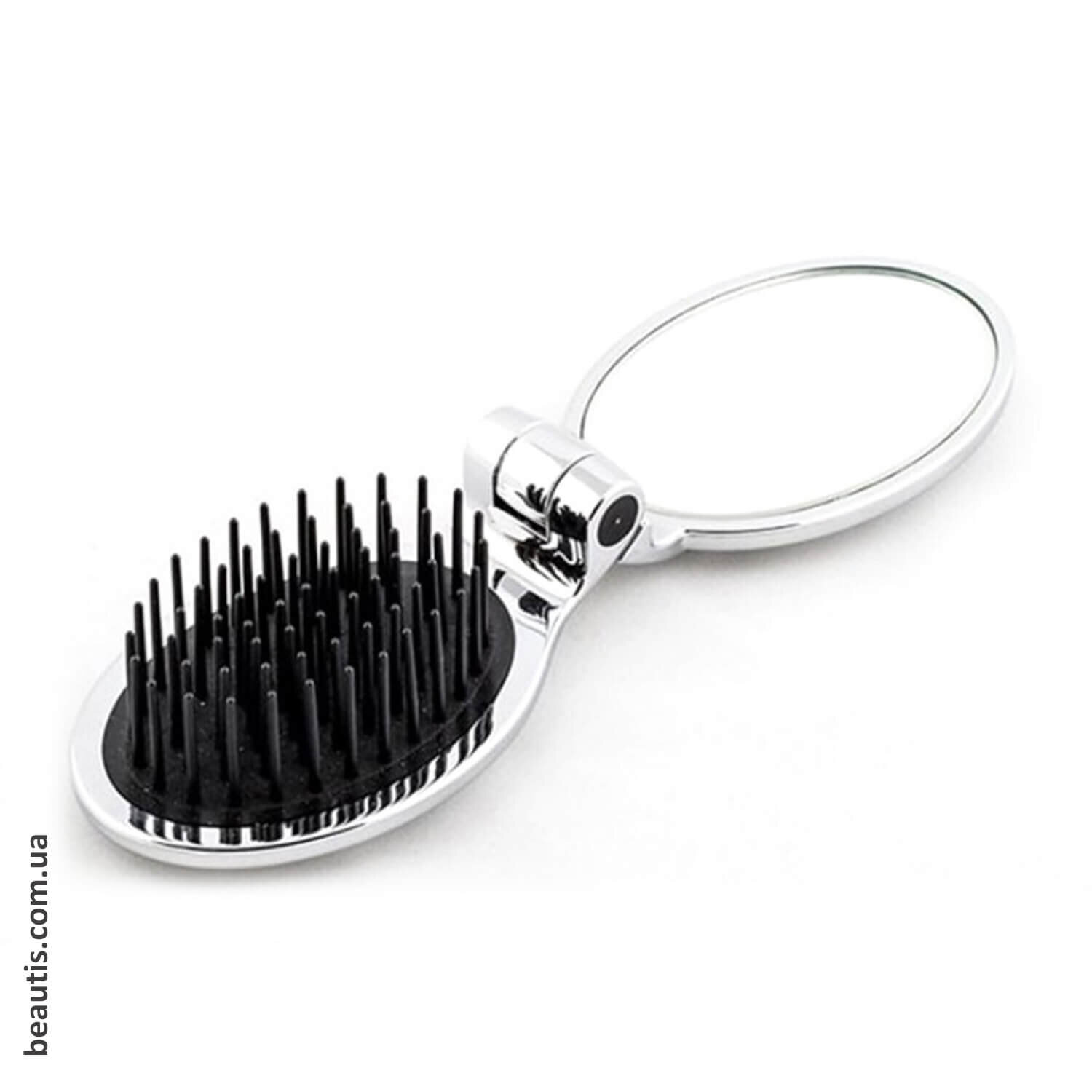 Серебряная складная щётка с зеркалом Janeke Folding Hair-Brush With Mirror Silver