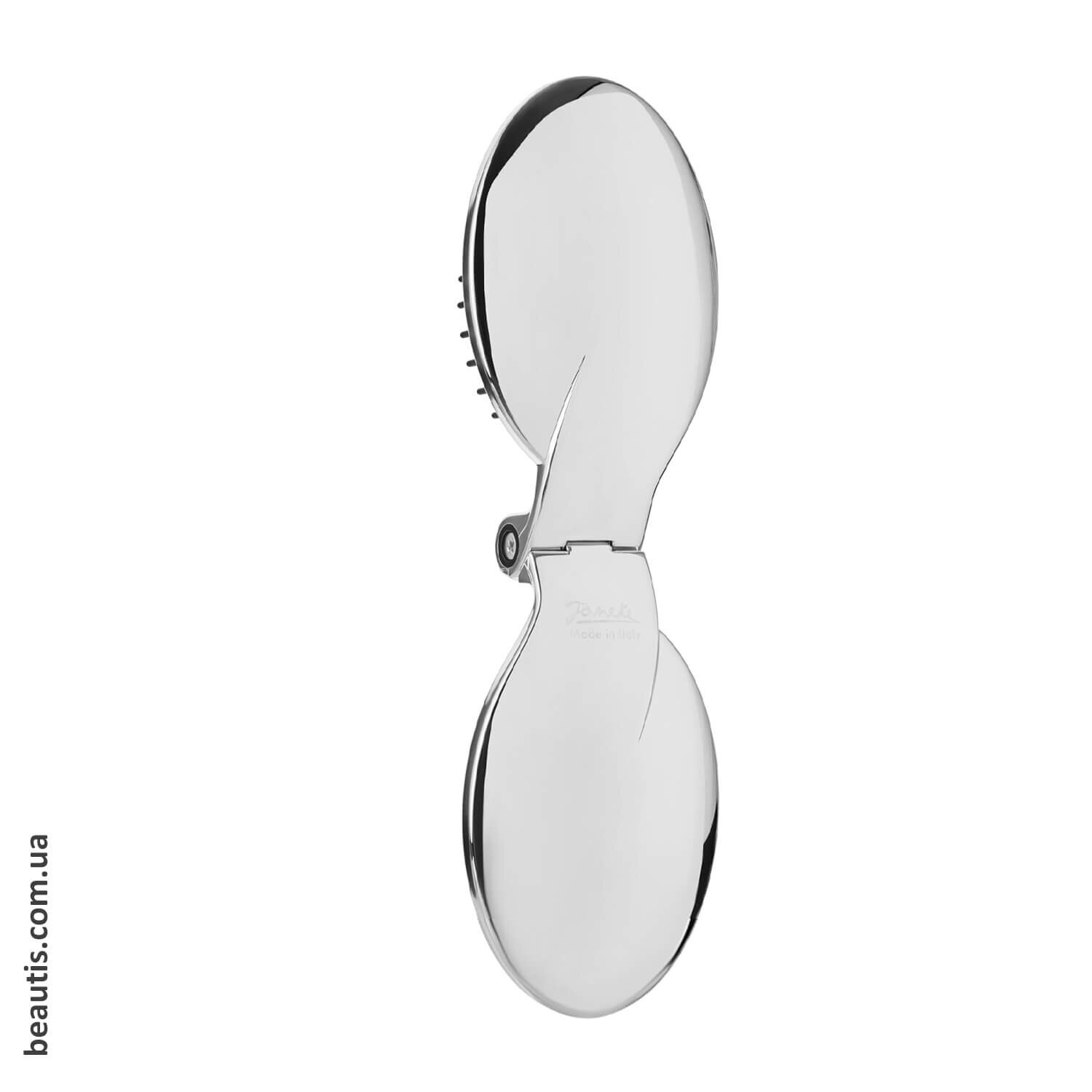 Серебряная складная щётка с зеркалом Janeke Folding Hair-Brush With Mirror Silver