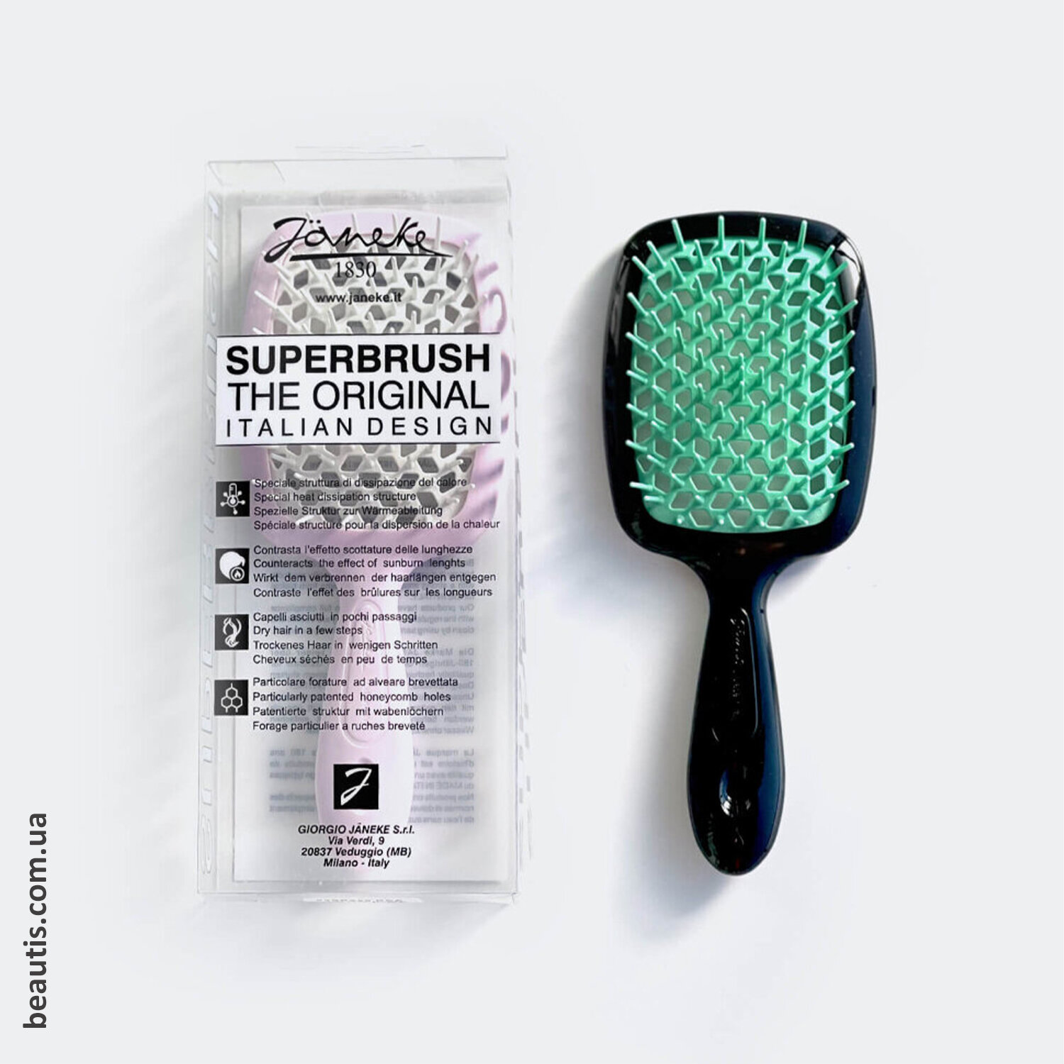 Расческа черная с бирюзовым Janeke Superbrush Standart Black & Teal