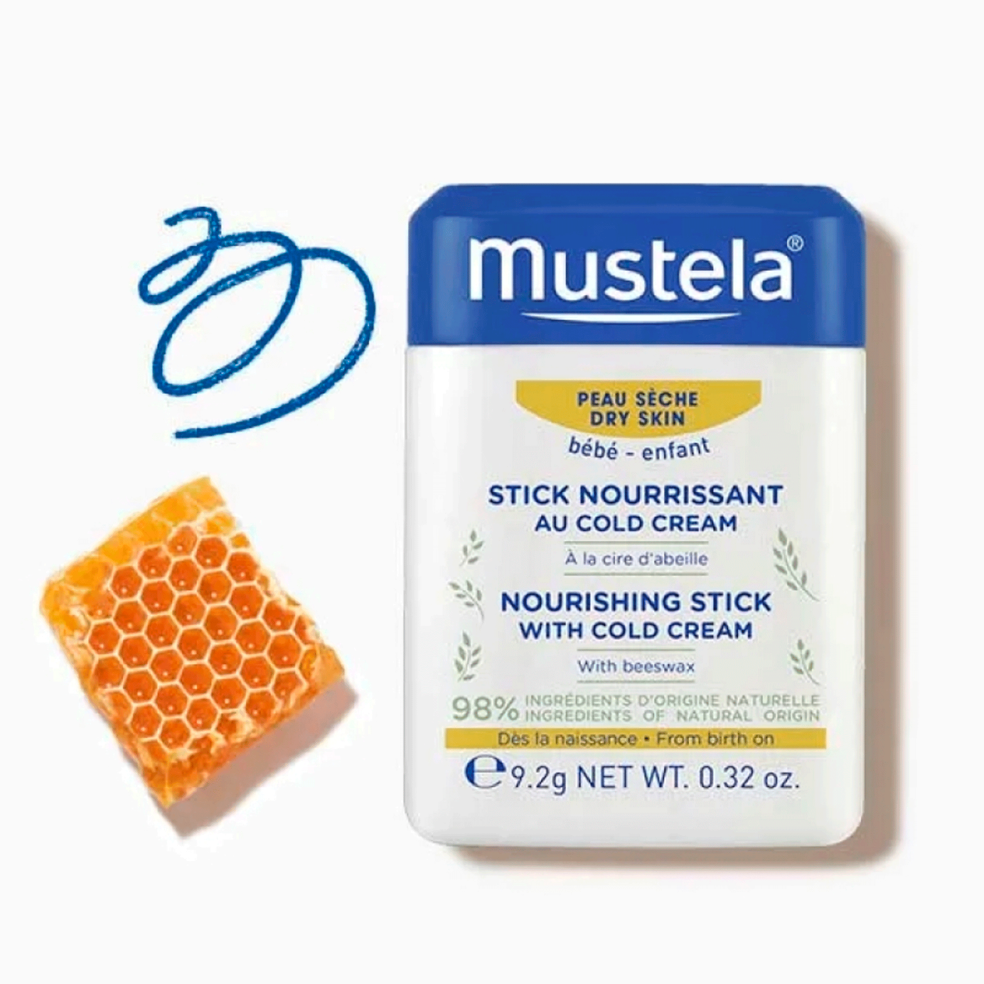 Питательный стик для губ и лица с колд-кремом Mustela Nourishing Stick with Cold Cream and Beeswax