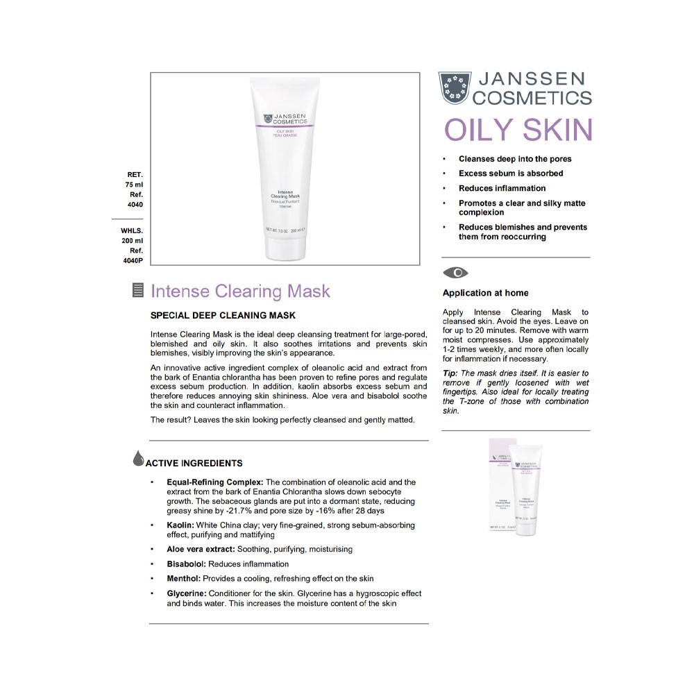 Интенсивная очищающая маска  Janssen Cosmetics Oily Skin Intense Clearing Mask