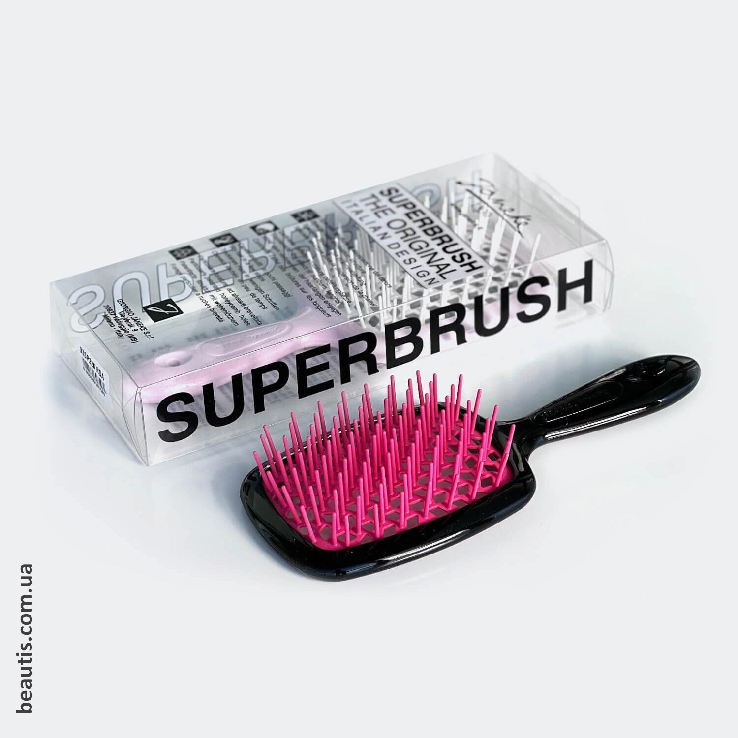 Гребінець чорний з рожевим Janeke Superbrush Standart Black & Pink